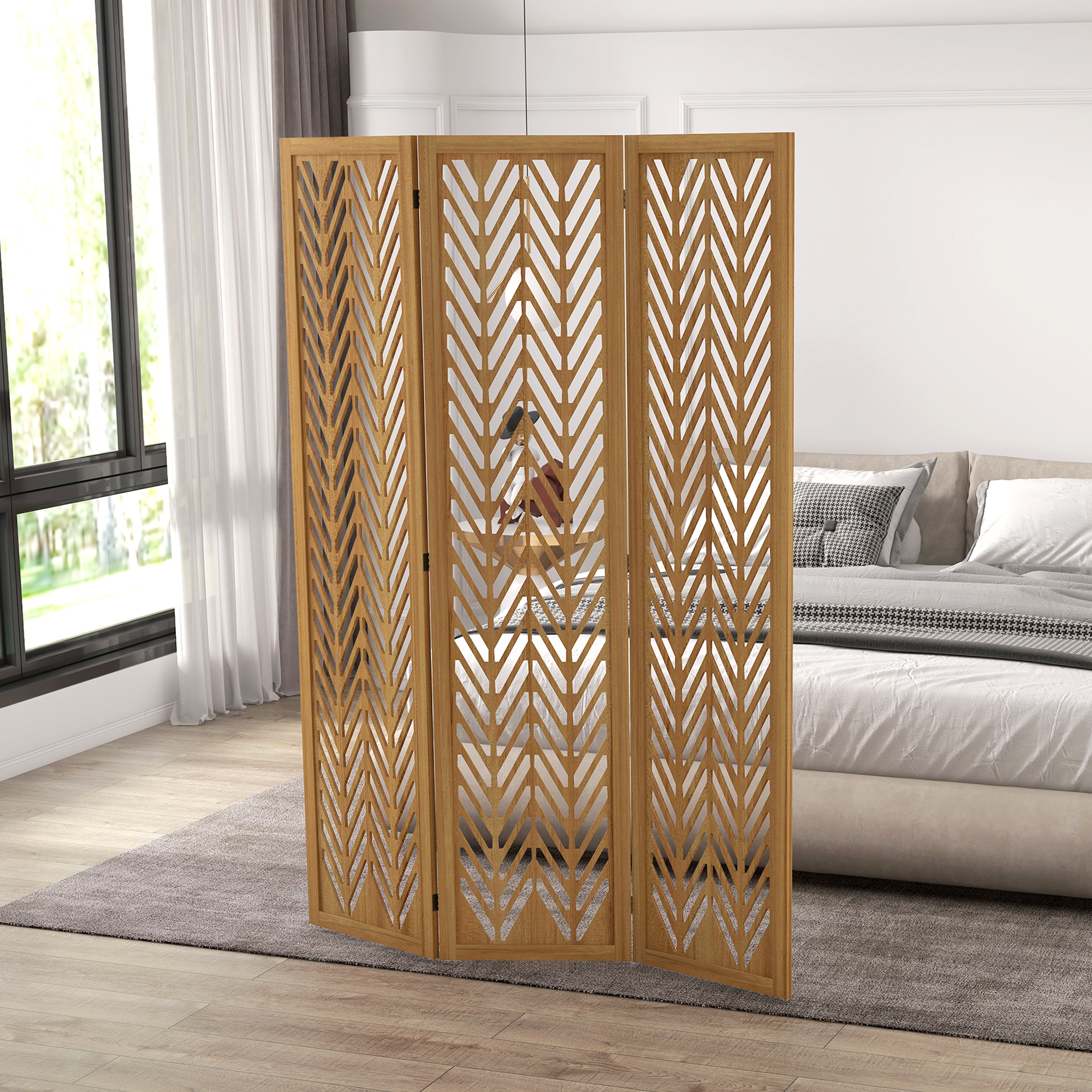 HOMCOM 3 Panel Room Divider, 5.6ft Tall Wood Folding Privacy Screens, Freestanding Partition Wall Dividers, Light Brown Aosom Canada