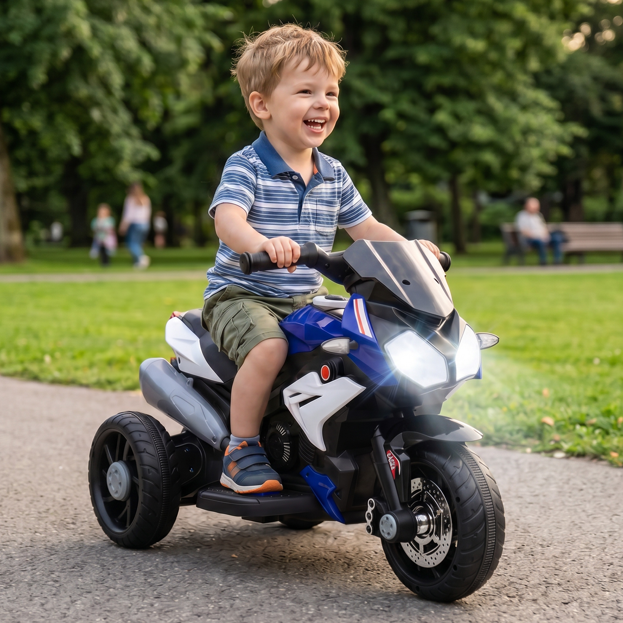 Qaba Kids Electric Motorcycle Ride-On Toy with 3 Wheels, Music, Horn, Lights, Blue Aosom Canada