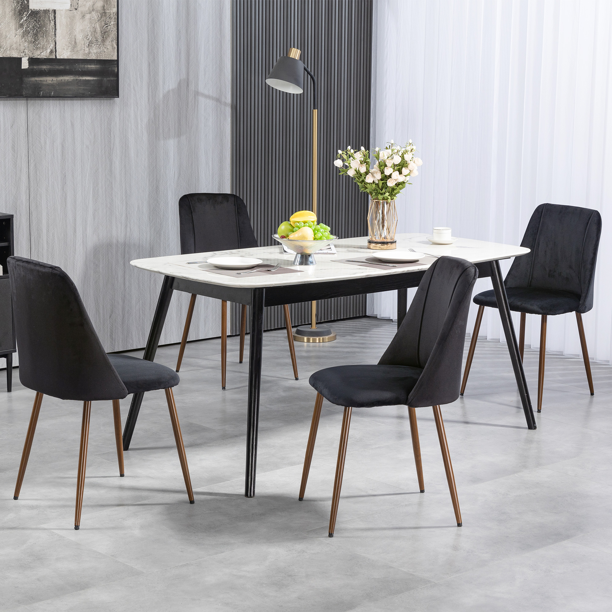 HOMCOM Set of 4 Upholstered Velvet Dining Chairs Accent Chairs Wood-grain Steel Legs for Kitchen Dining Area Aosom Canada