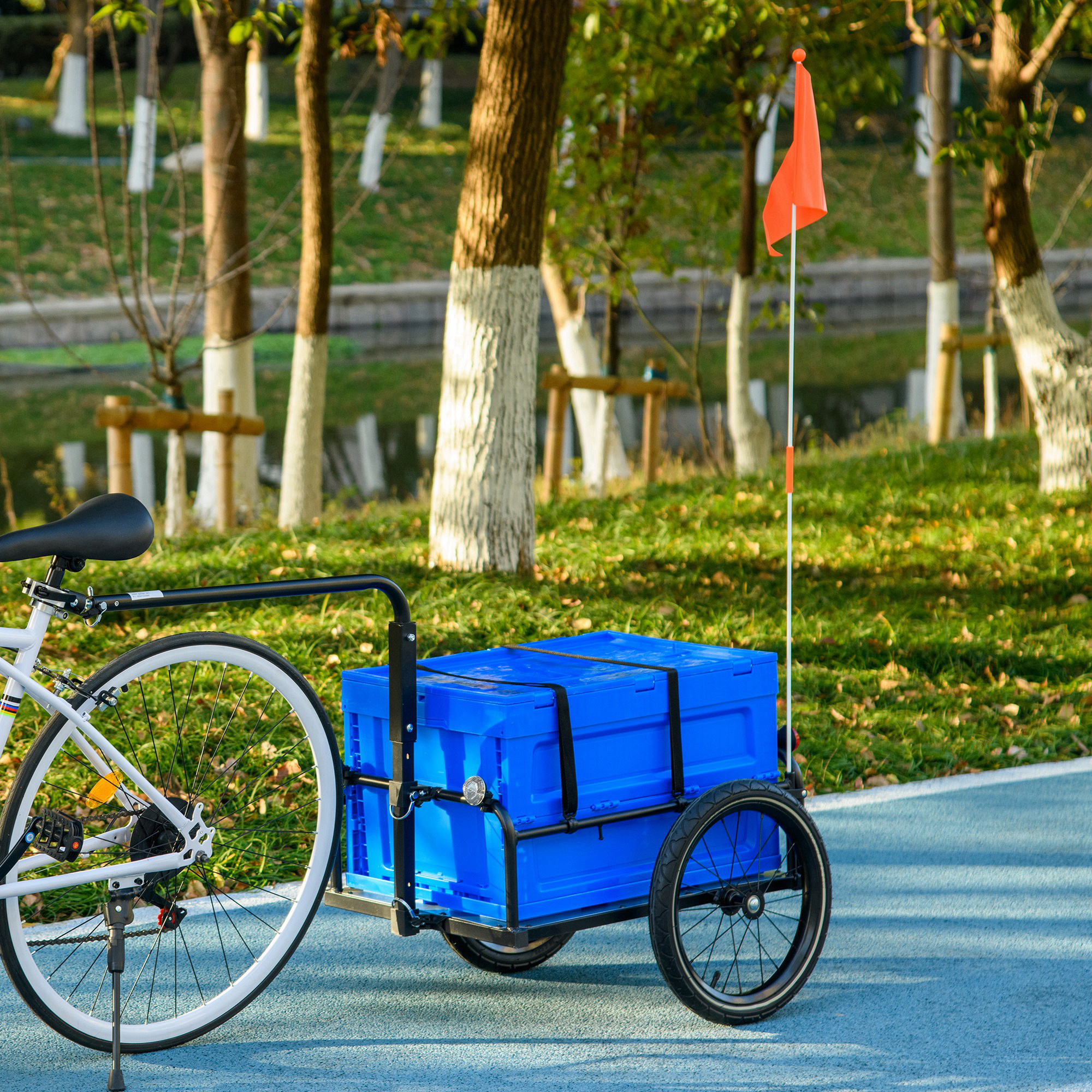 Aosom Steel Trailer for Bike, Bicycle Cargo Trailer with Foldable Storage Box and Safe Reflectors, Max Load 88LBS, Blue Aosom Canada