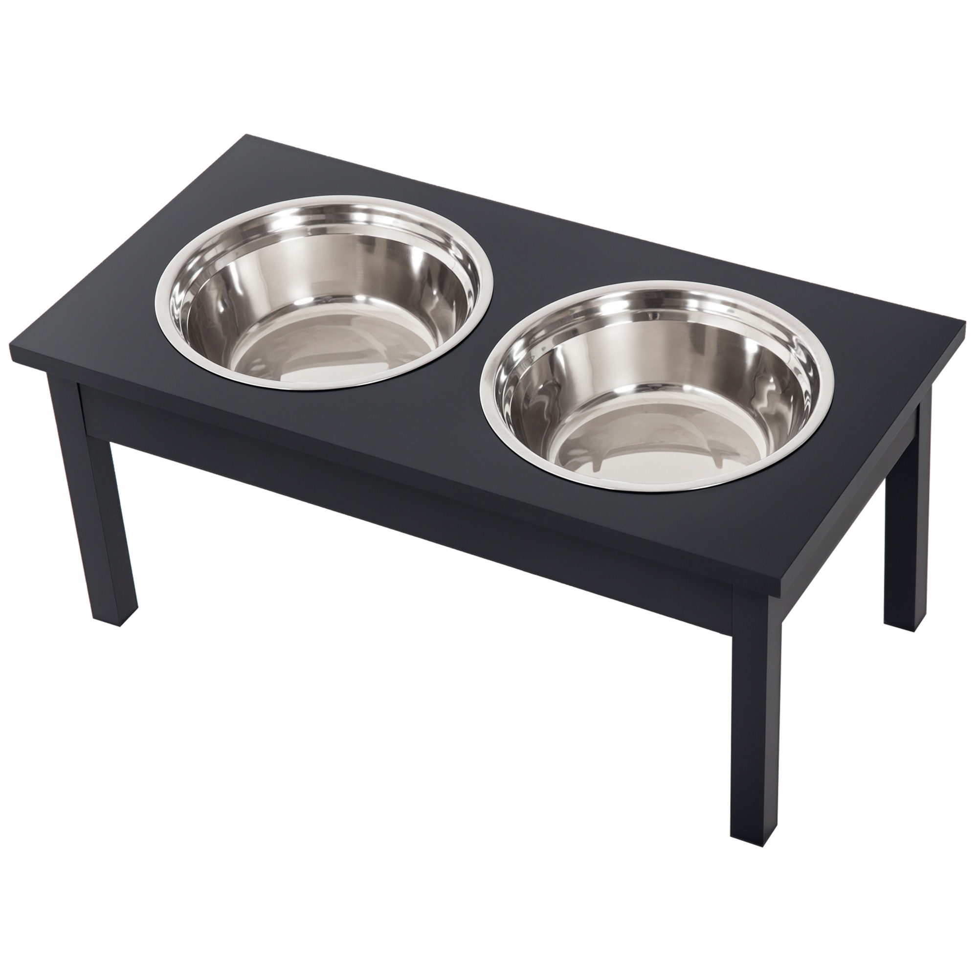 PawHut "PawHut 2 Stainless Steel Pet Bowls, 23""L Durable Wooden Heavy Duty Dog Feeding Station - Black" - $43.99 at Aosom US