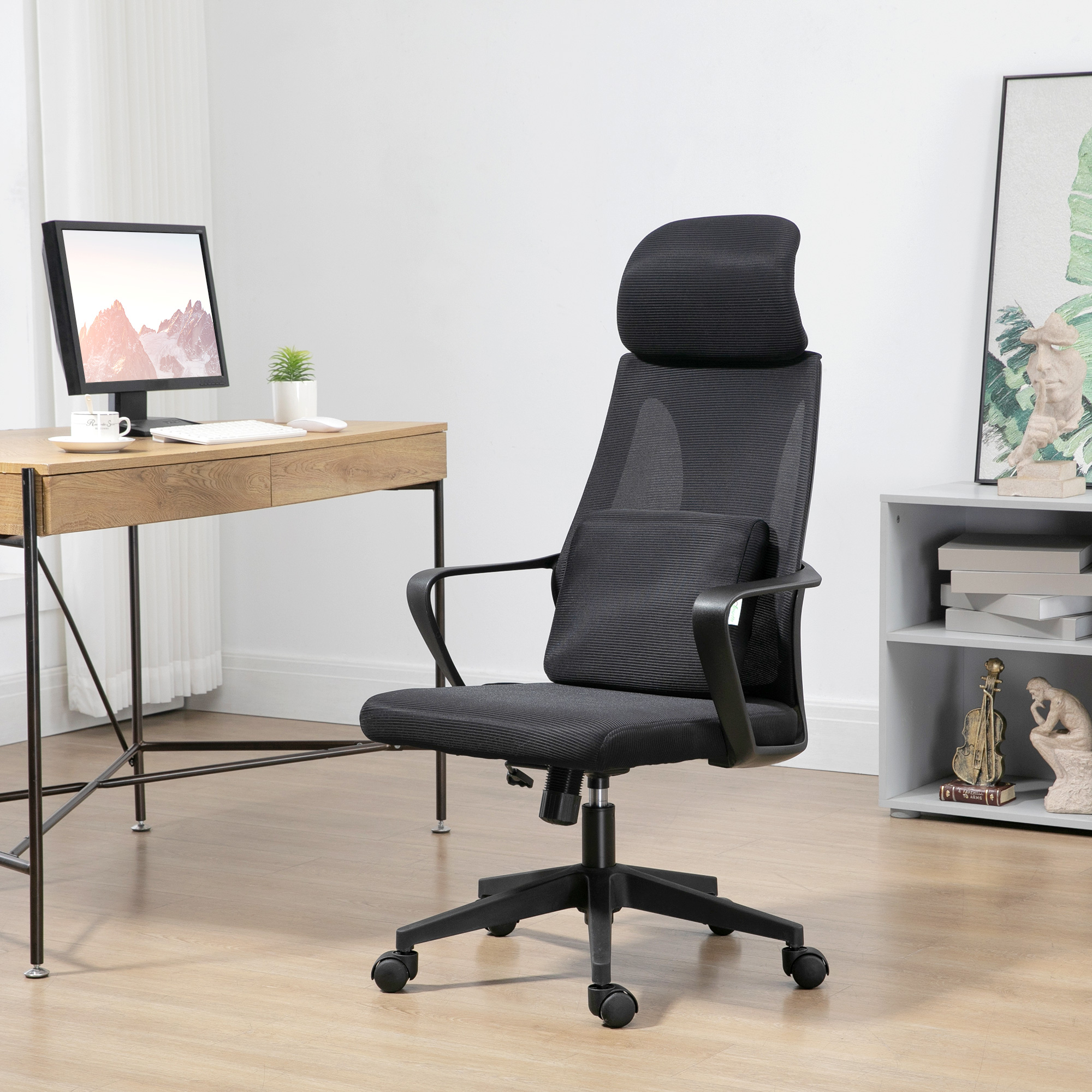 Vinsetto Ergonomic Office Chair High-Back Mesh Chair, Lumbar Support, Headrest & Rocking Function Aosom Canada