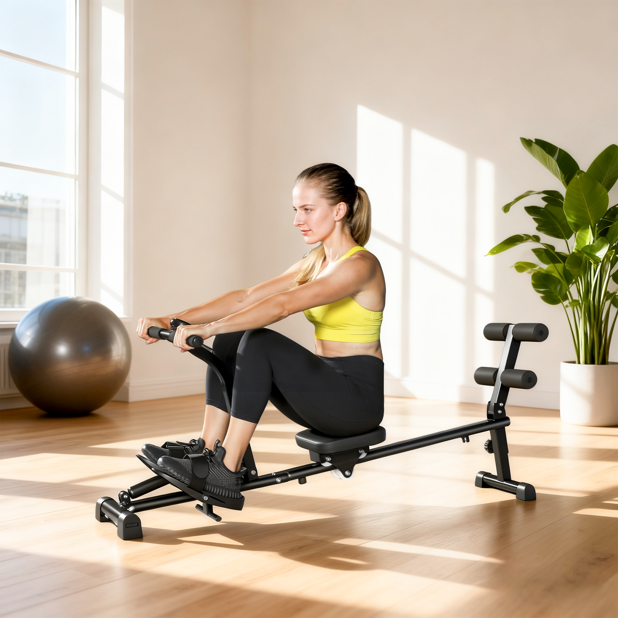 Soozier Hydraulic Rowing Machine with LCD Monitor, Sit-Up Function for Home Gym, Black Aosom Canada