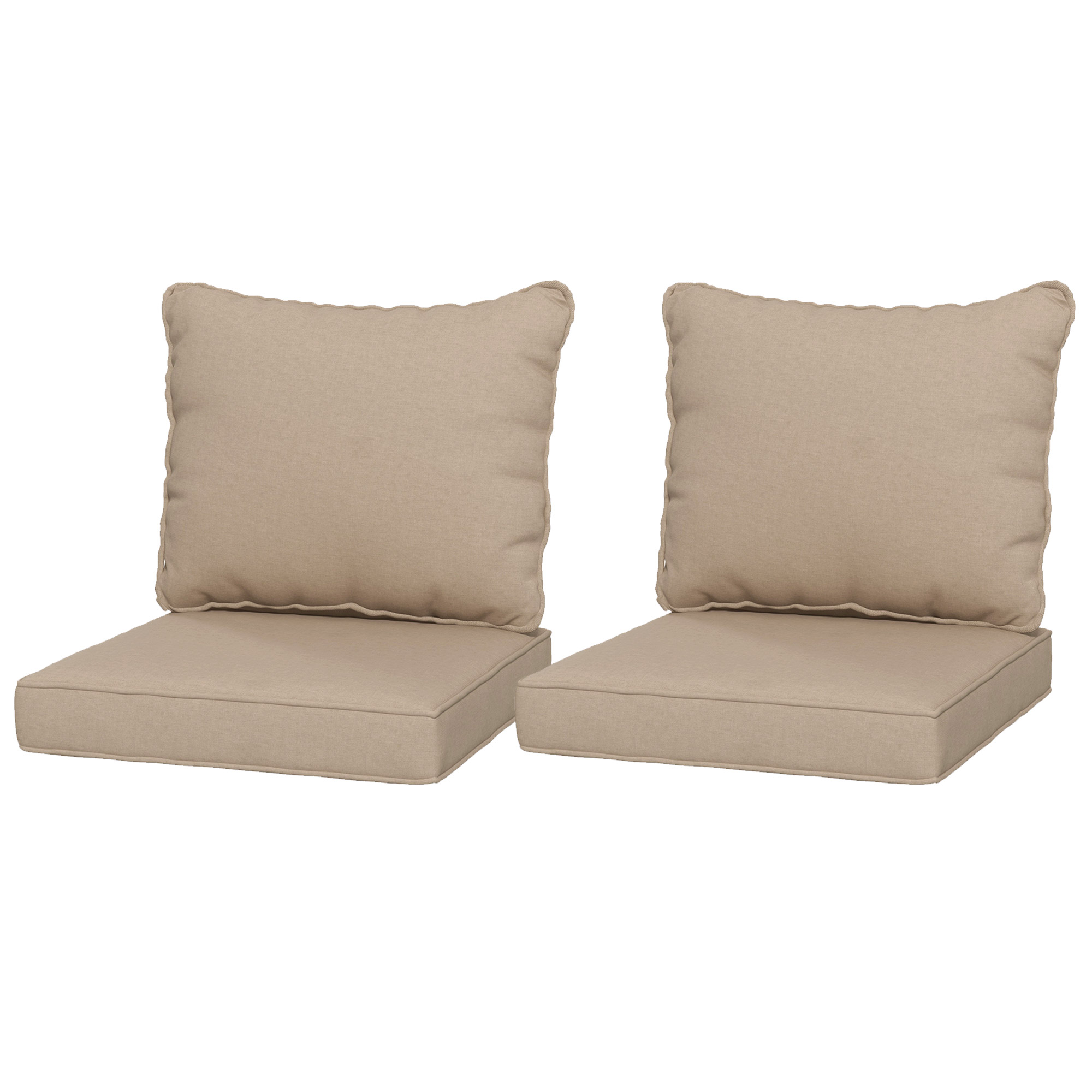 Outsunny Patio Chair Cushions Set of 2 with Seat & Backrest, Fade Resistant Seat Replacement Cushion Set, Beige
