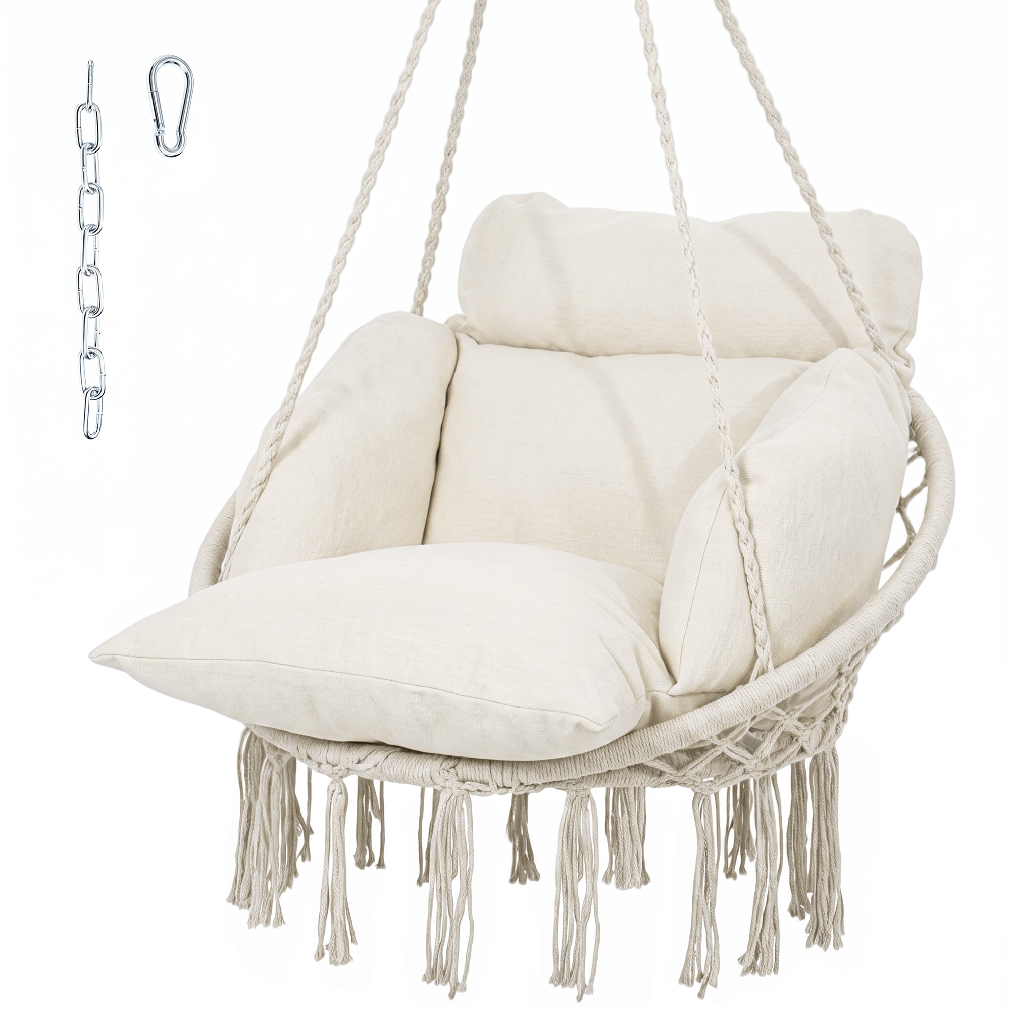 Outsunny Hammock Swing Chair, Macrame Hanging Chair with Large Cushion, Chain, Steel Frame for Indoo