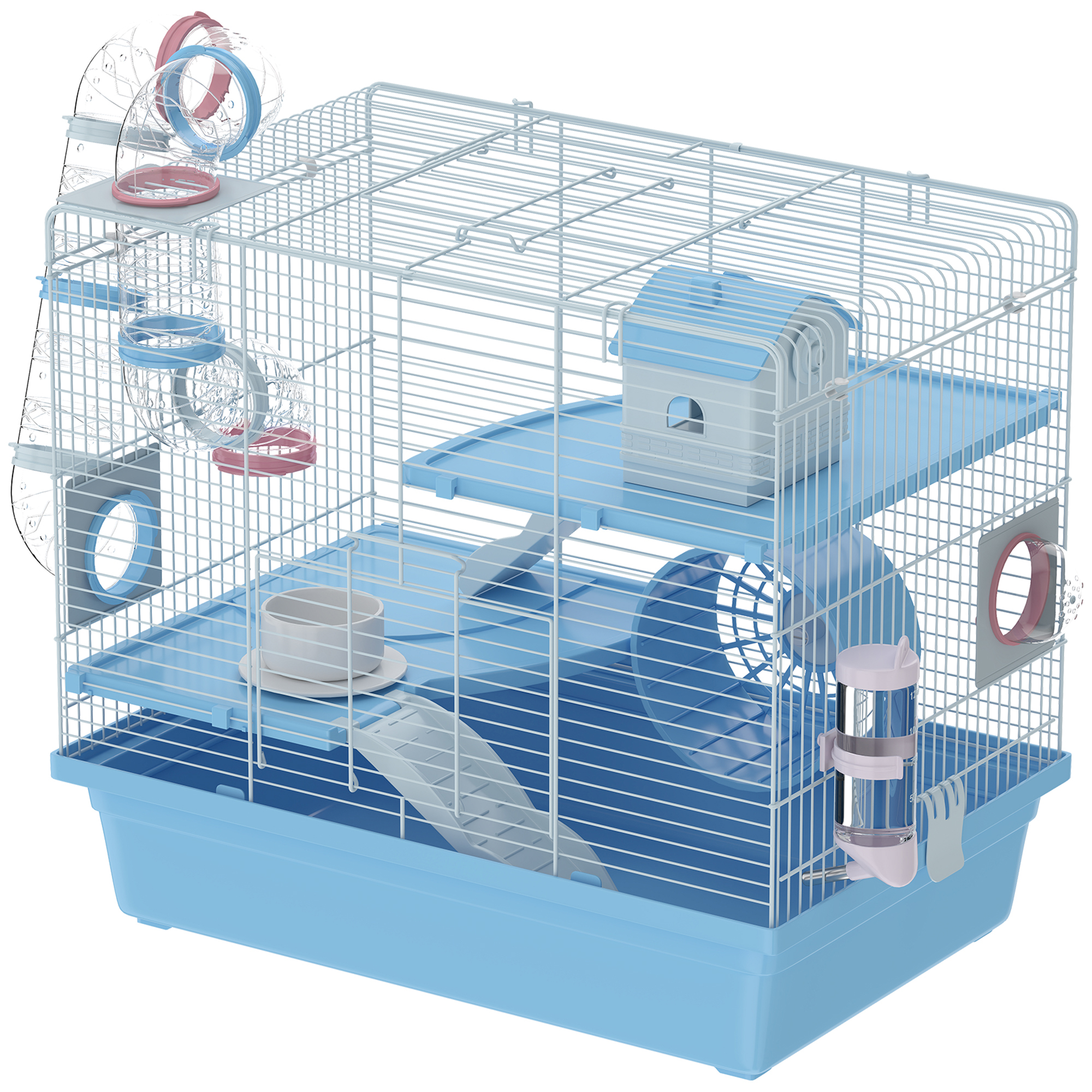 PawHut Hamster Cage, 3-Tier Small Animal Cage with Exercise Wheel, Food Bowl, Water Bottle, House, Tunnels, Ramps