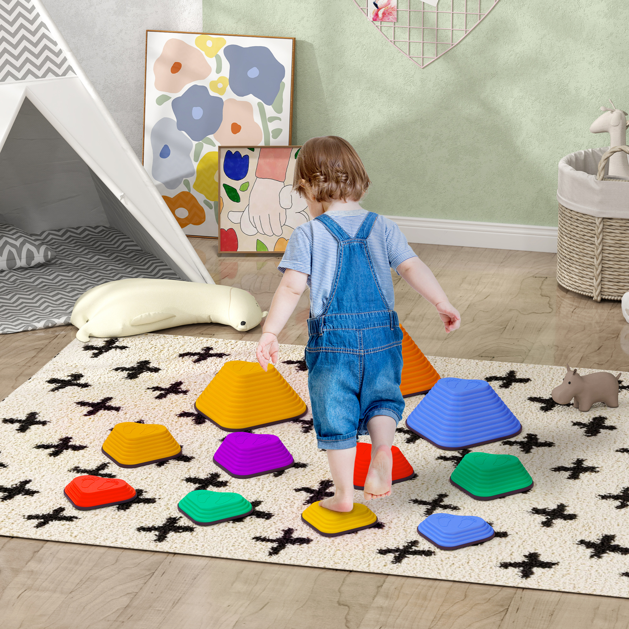 Qaba 11PCs Non-Slip Stackable Kids Stepping Stones, Heart-Shaped Aosom Canada