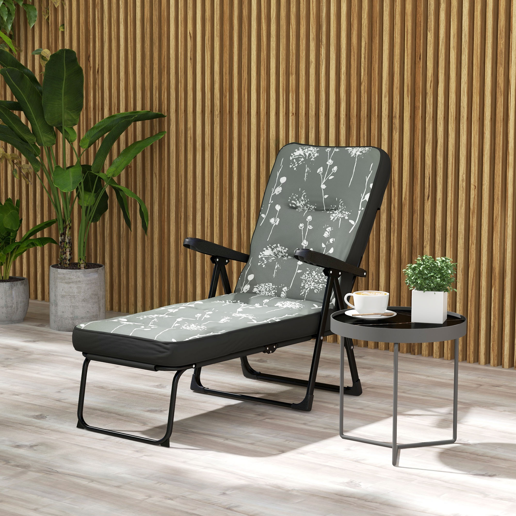 Outsunny Padded Outdoor Lounge Chair Folding Recliner with Adjustable Back Footrest Cushioned Grey Aosom Canada