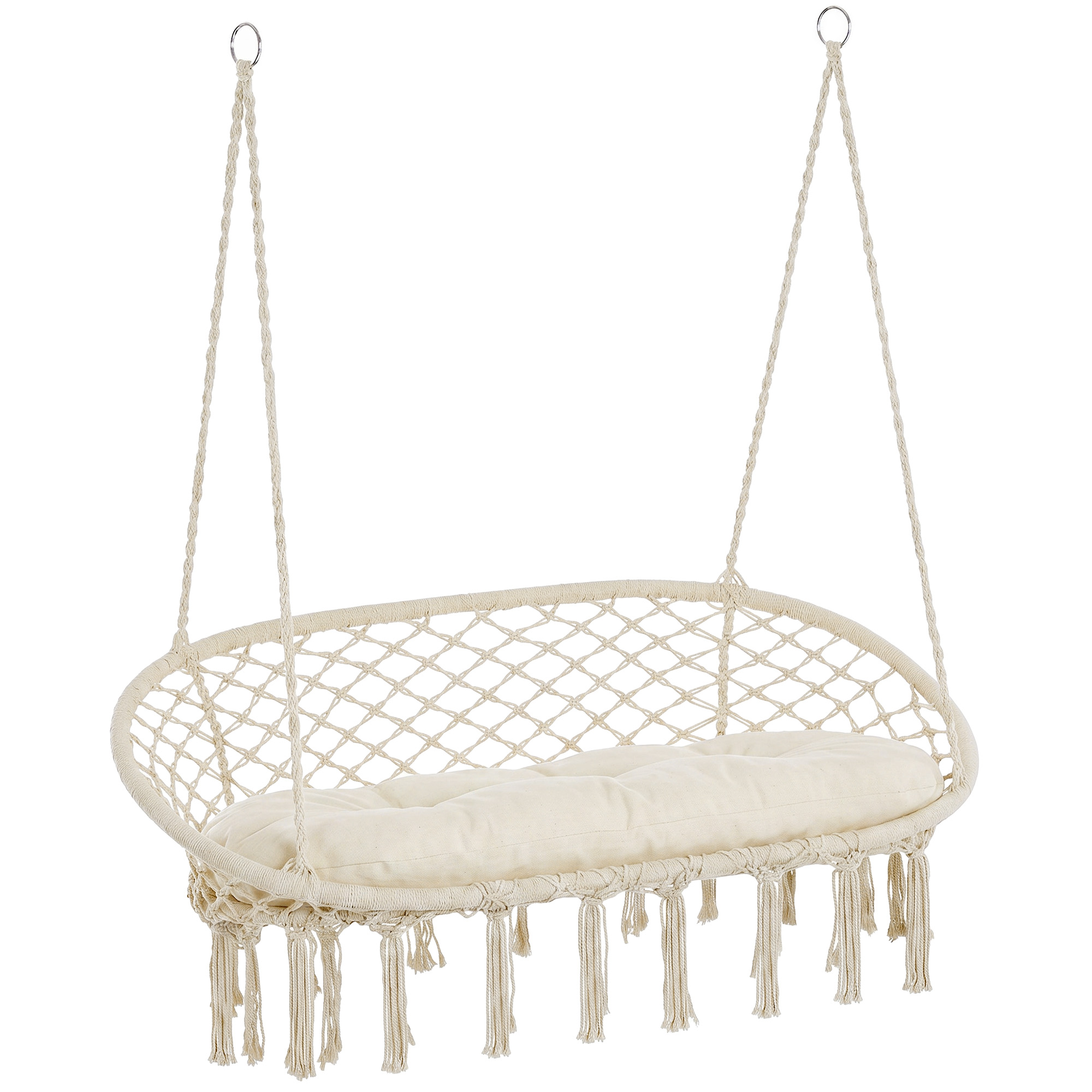 Outsunny Macrame Hanging Swing Chair, Cotton Rope Seat with Cushion & Metal Frame | Aosom.com