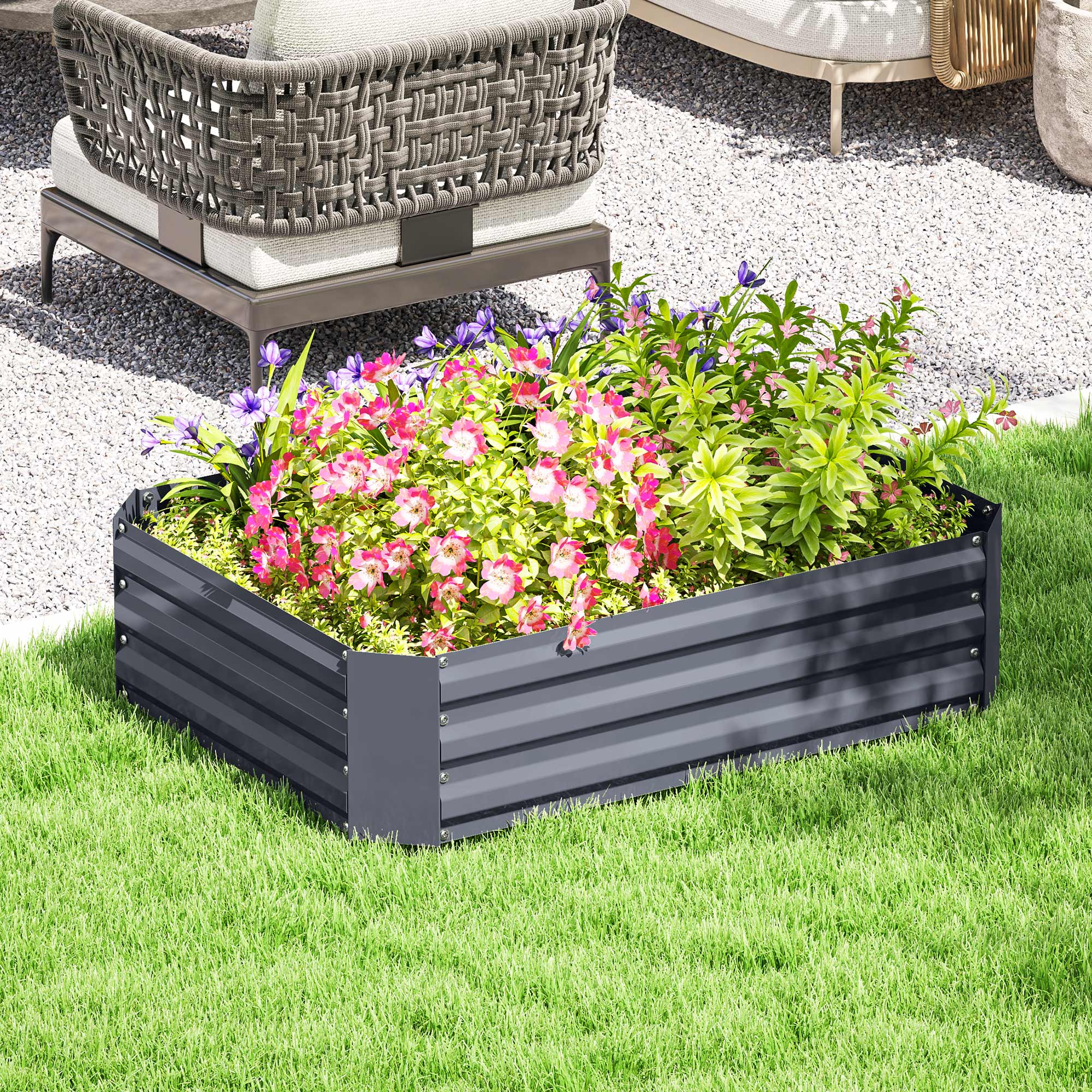 Outsunny Galvanized Steel Raised Garden Bed 4x3, Metal Outdoor Planter Box for Vegetables and Flowers, Dark Grey Aosom Canada