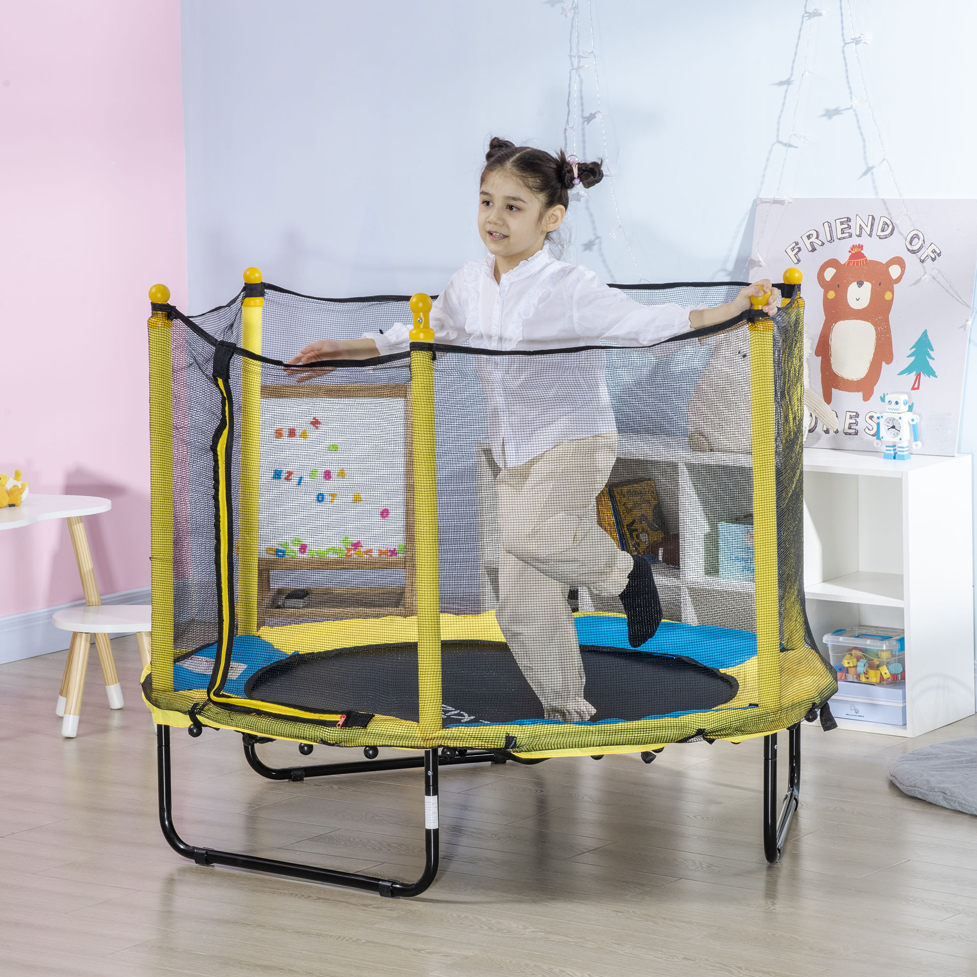Qaba 4.6FT Trampoline for Kids with Enclosure Net for Ages 3-10, Indoor Outdoor Use, Yellow Aosom Canada