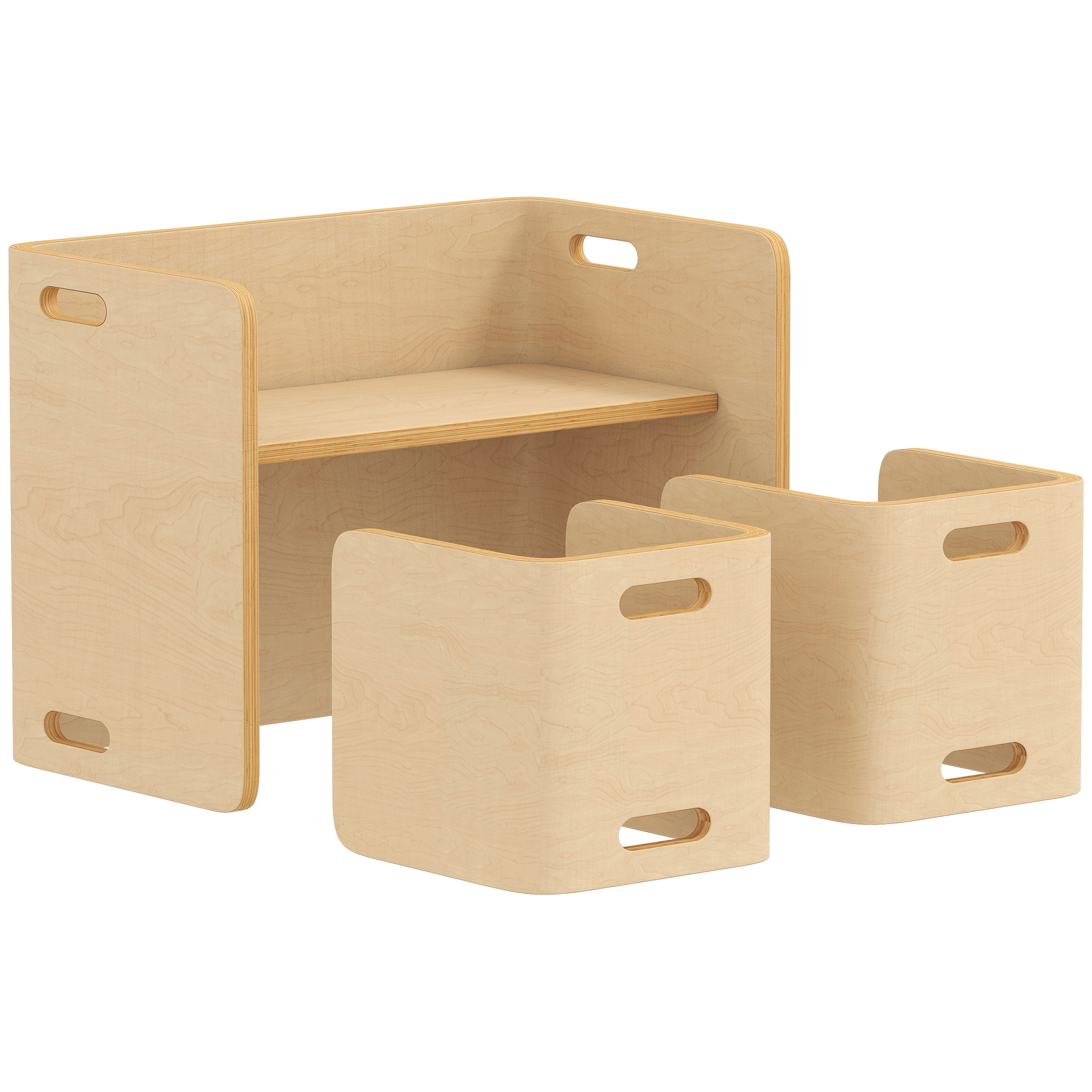 Qaba Kids Table and Chair Set, Height Adjustable Toddler Table and Chair Set for Kids Ages 3-8, Play, Learning, Natural