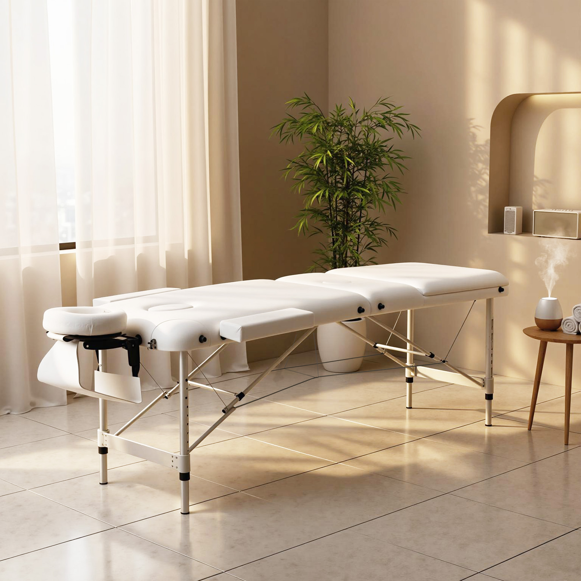 HOMCOM 85" Massage Table, 3 Section Foldable Massage Table with Adjustable Back, Removable Face Cradle, and Armrest, White Aosom Canada