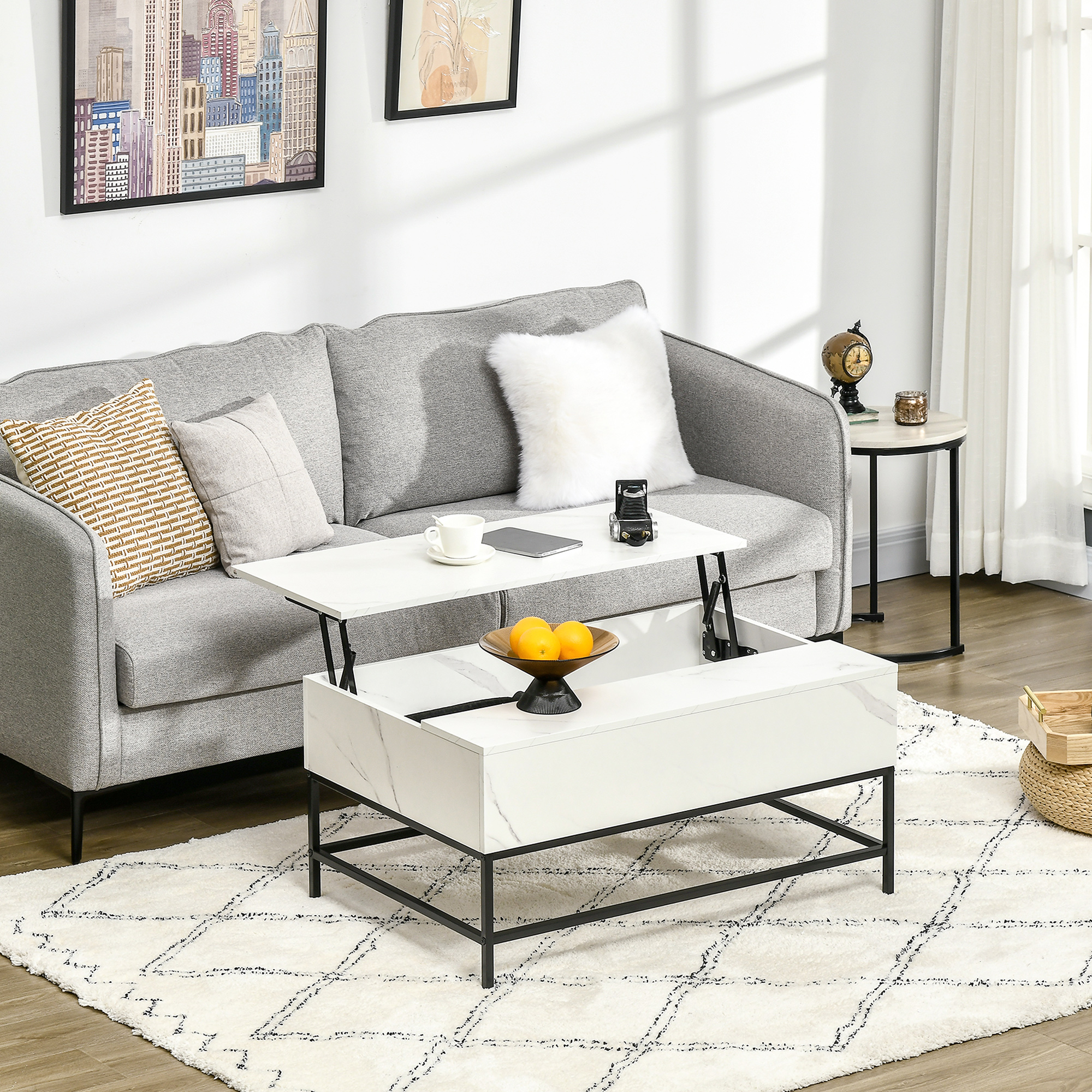 HOMCOM Lift Top Coffee Table, Square Coffee Table with Storage Organizer Modern Center for Living Room, White Aosom Canada