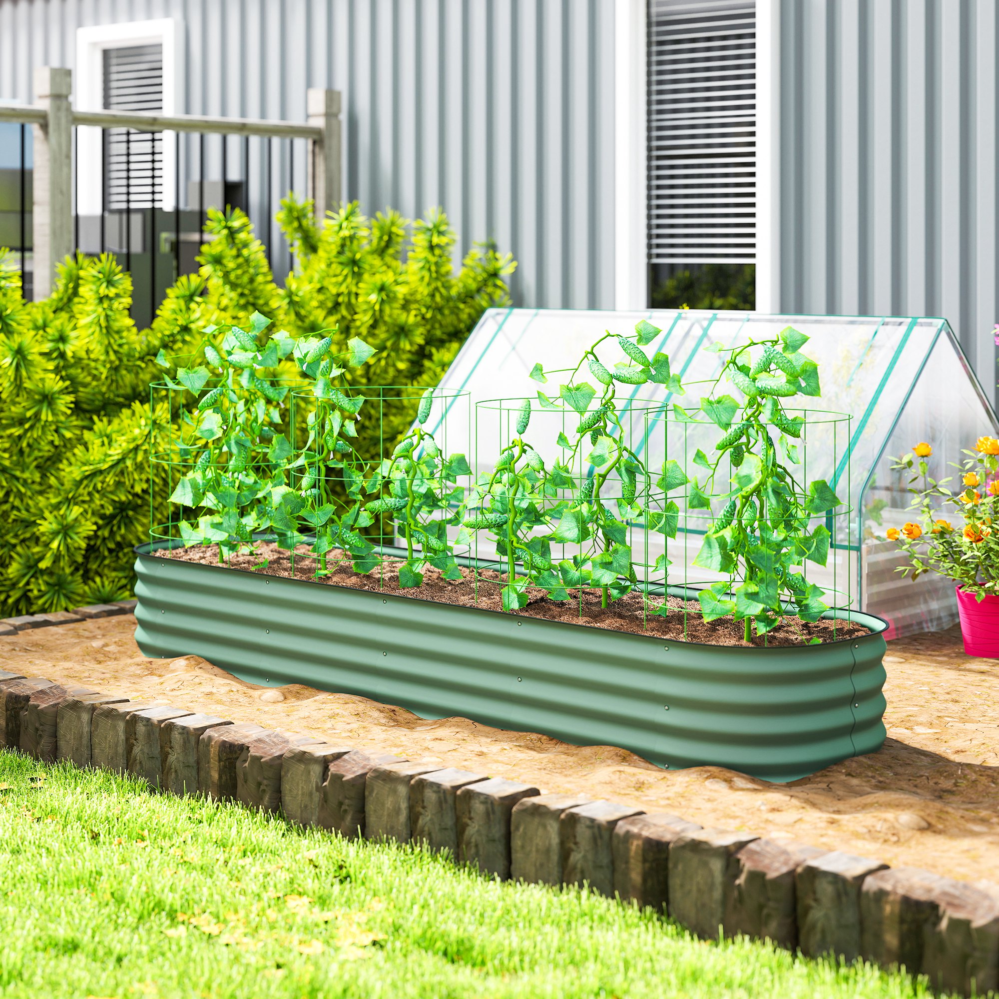 Outsunny 7.9 x 2 x 1ft Galvanized Raised Garden Bed Kit, Metal Planter Box with Safety Edging, Green Aosom Canada