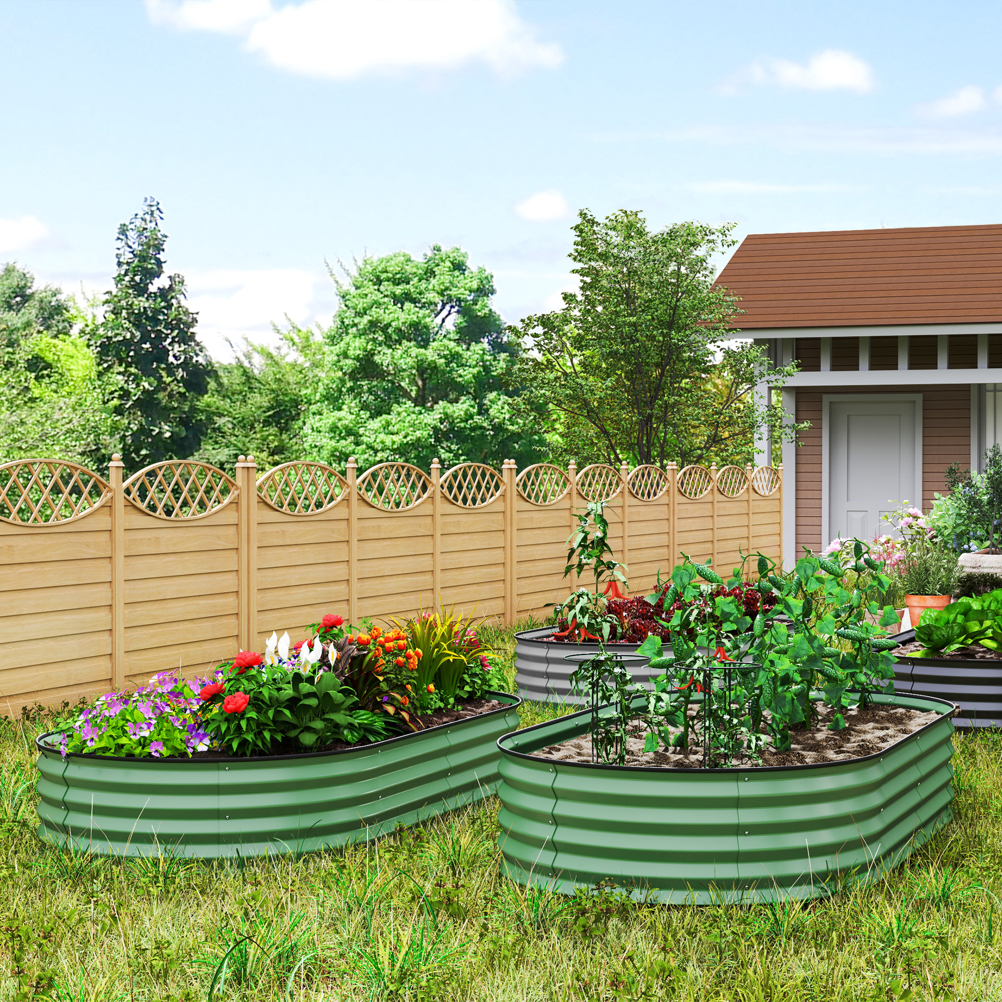 Outsunny 6' x 3' x 1' Large Outdoor Planter Box, Galvanized Raised Garden Bed with Metal Plant Stake, Light Green Aosom Canada