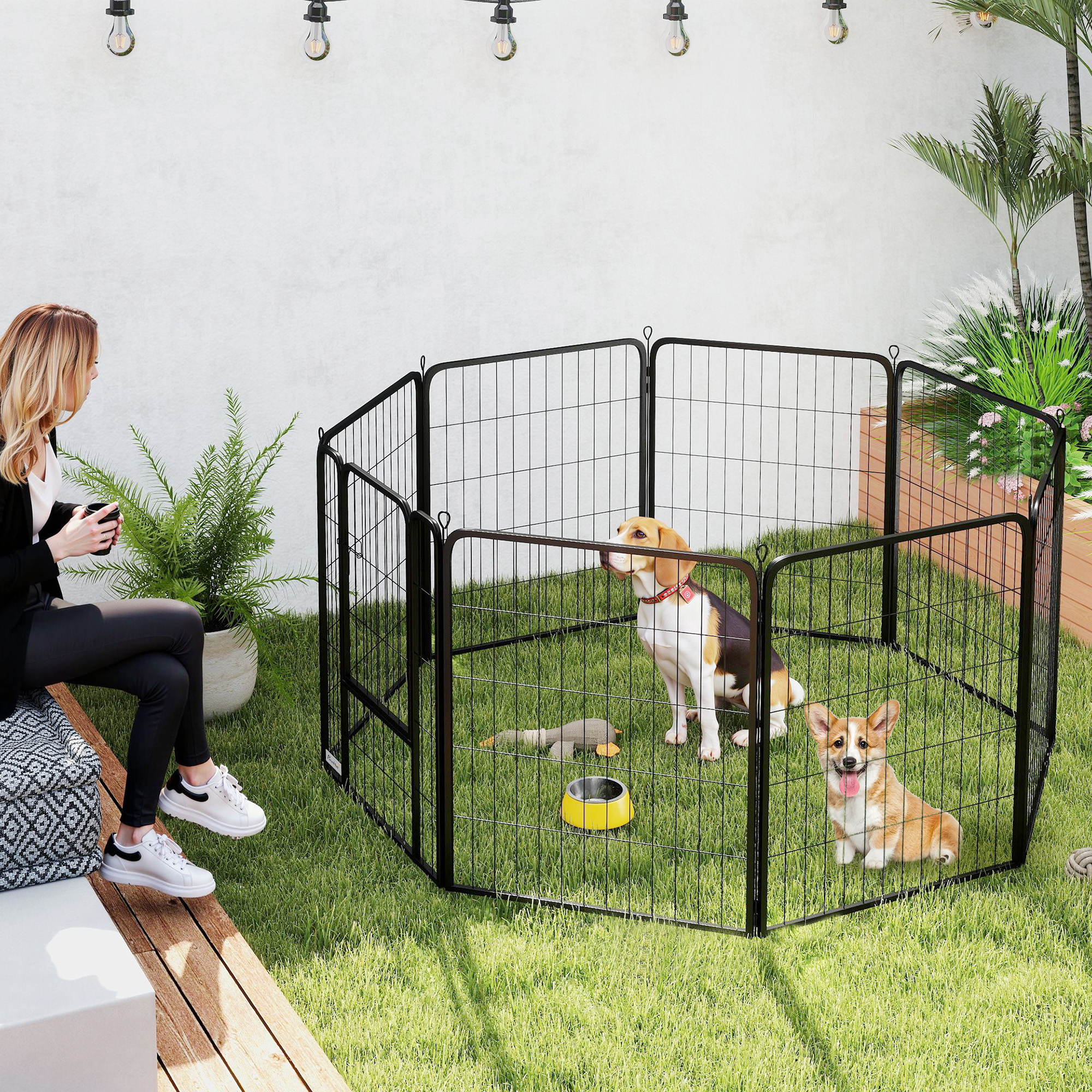 PawHut 31.5" Dog Playpen Indoor Outdoor, Portable Foldable 8 Panels Pet Playpen with Door & Strap for Medium Dogs Aosom Canada
