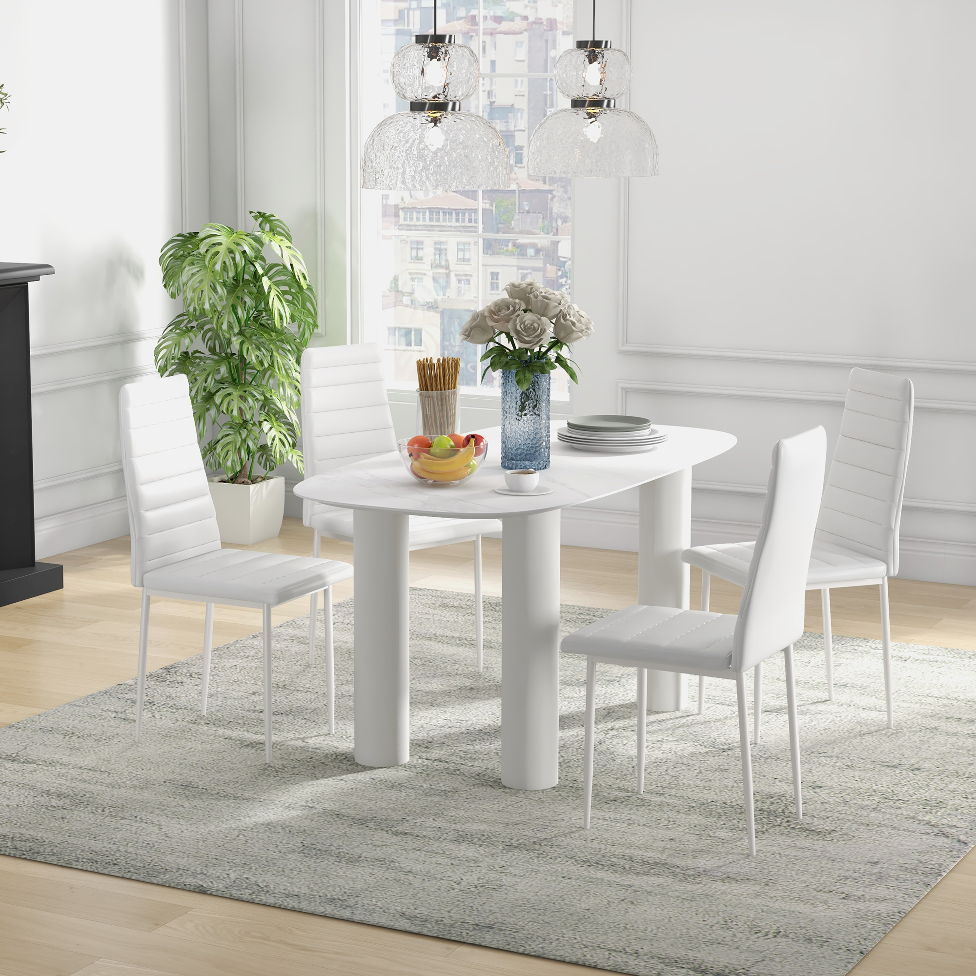 HOMCOM Set of 4 High Back Dining Chairs Upholstered Metal Legs Modern Kitchen Seating White Aosom Canada