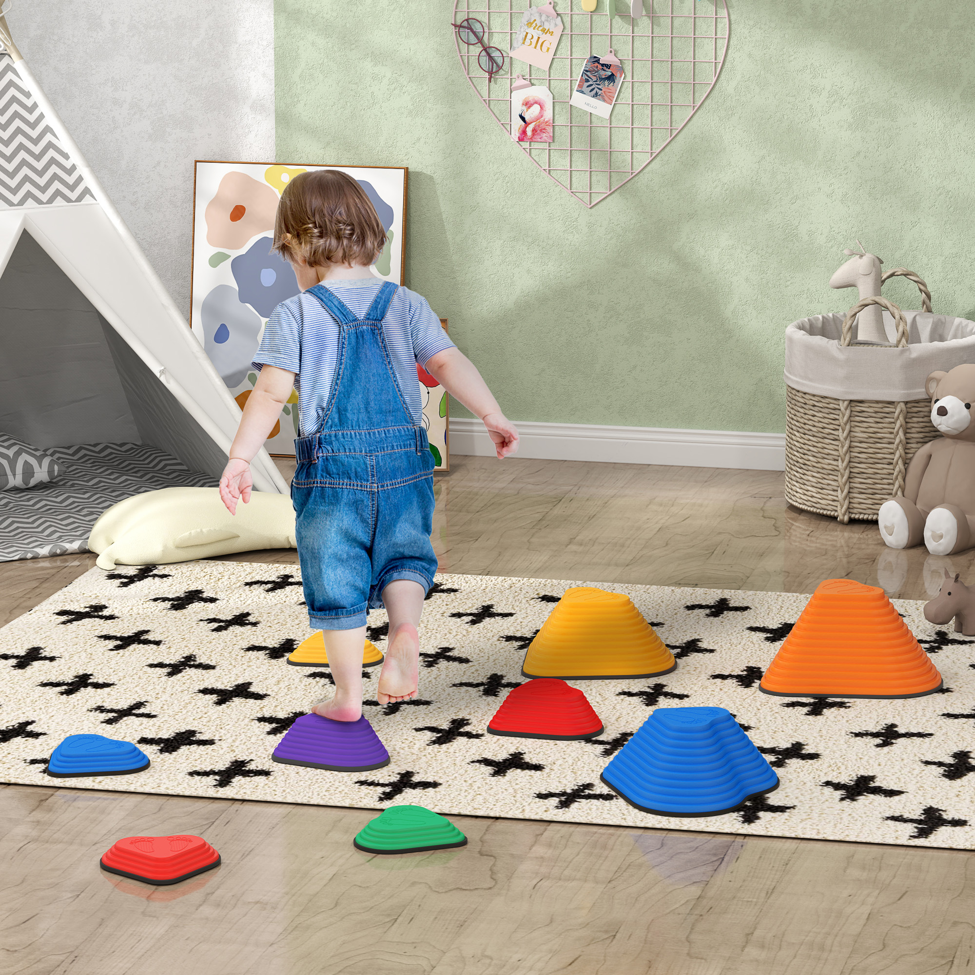 Qaba 9PCs Non-Slip Stackable Kids Stepping Stones, Heart-Shaped Aosom Canada