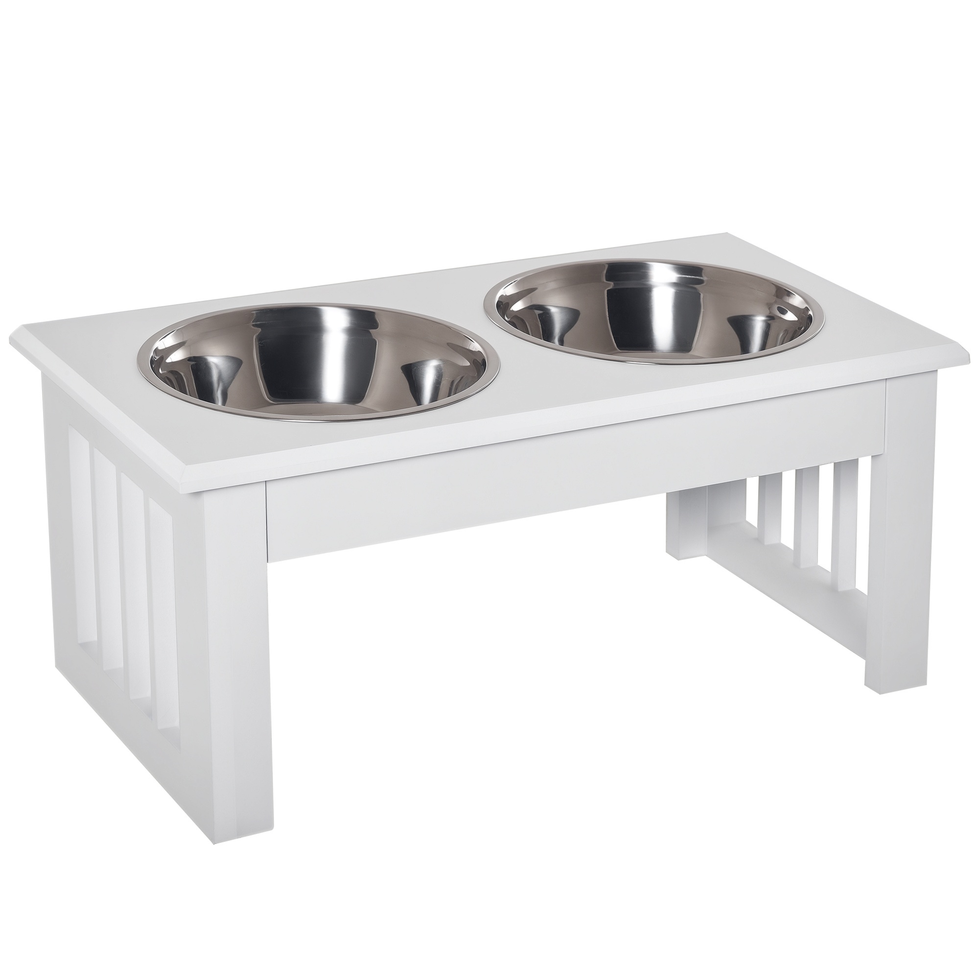 PawHut 6" Height Small Puppy Dog Feeding Station for Messy Pets, Stainless Steel Elevated Dog Bowls with Modern Wooden Frame, Dog Food Stand Pet Feedi