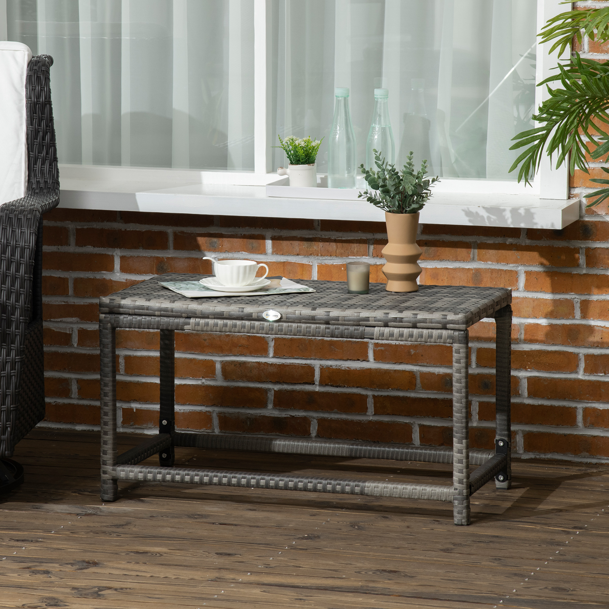 Outsunny Patio Rattan End Table, Outdoor Side Table with Full Woven Table Top for Garden, Balcony, Living Room, Mixed Grey Aosom Canada