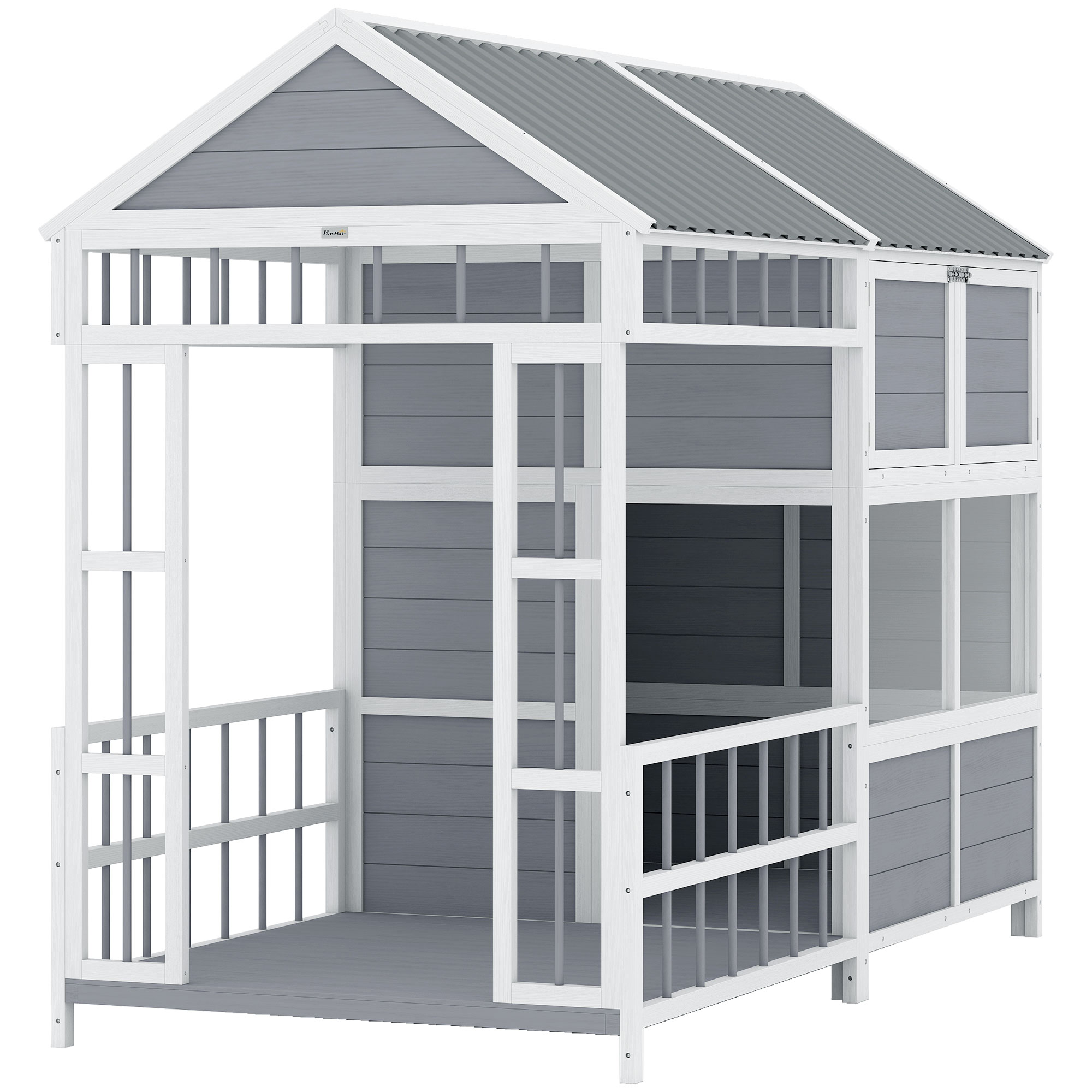 "PawHut 79""L Large Dog House Outdoor, Wooden Dog Kennel with Porch, Storage Cabinet,Weatherproof Roof, Windows"