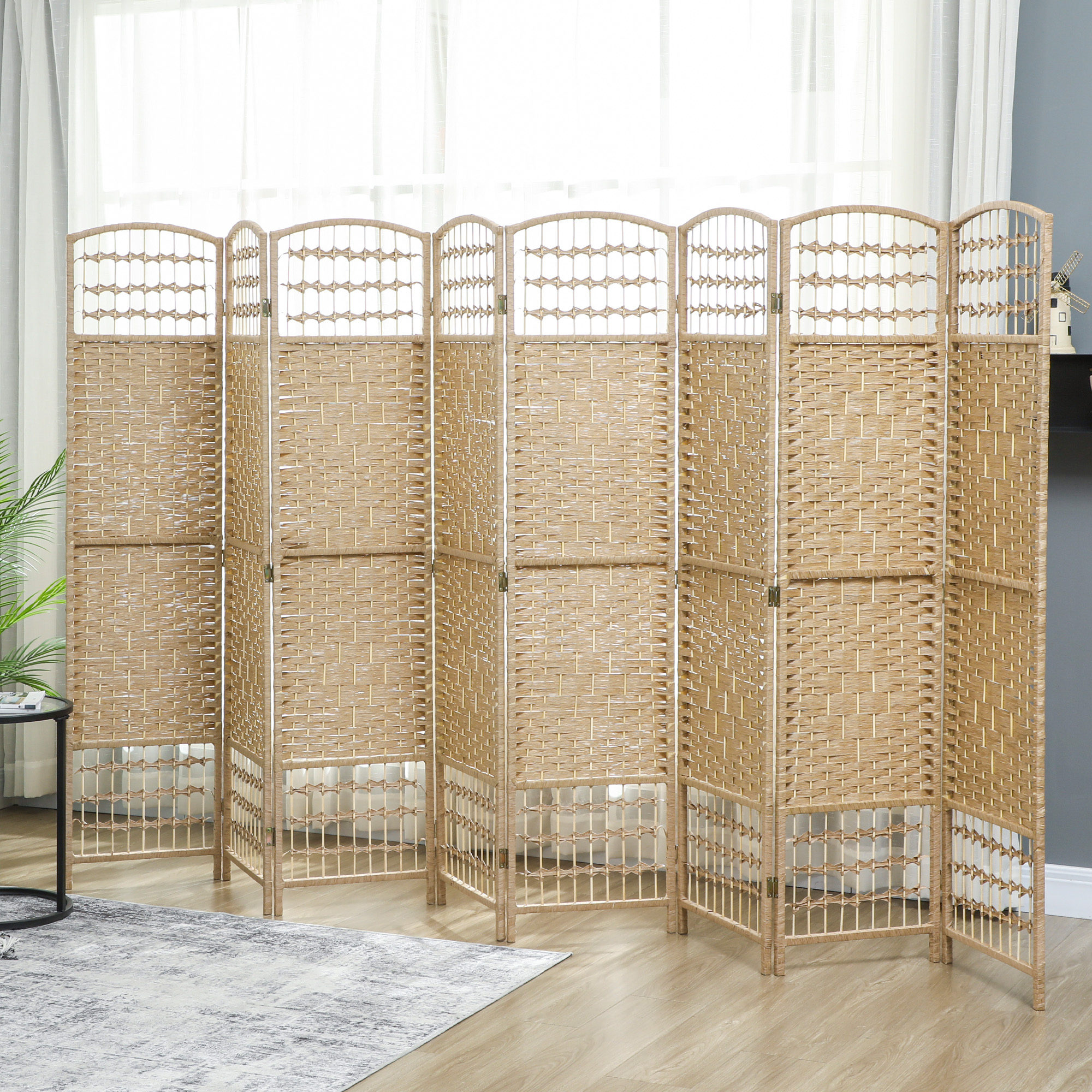 HOMCOM 8 Panel Folding Room Divider, Portable Privacy Screen, Wave Fiber Room Partition for Home Office, Natural Aosom Canada