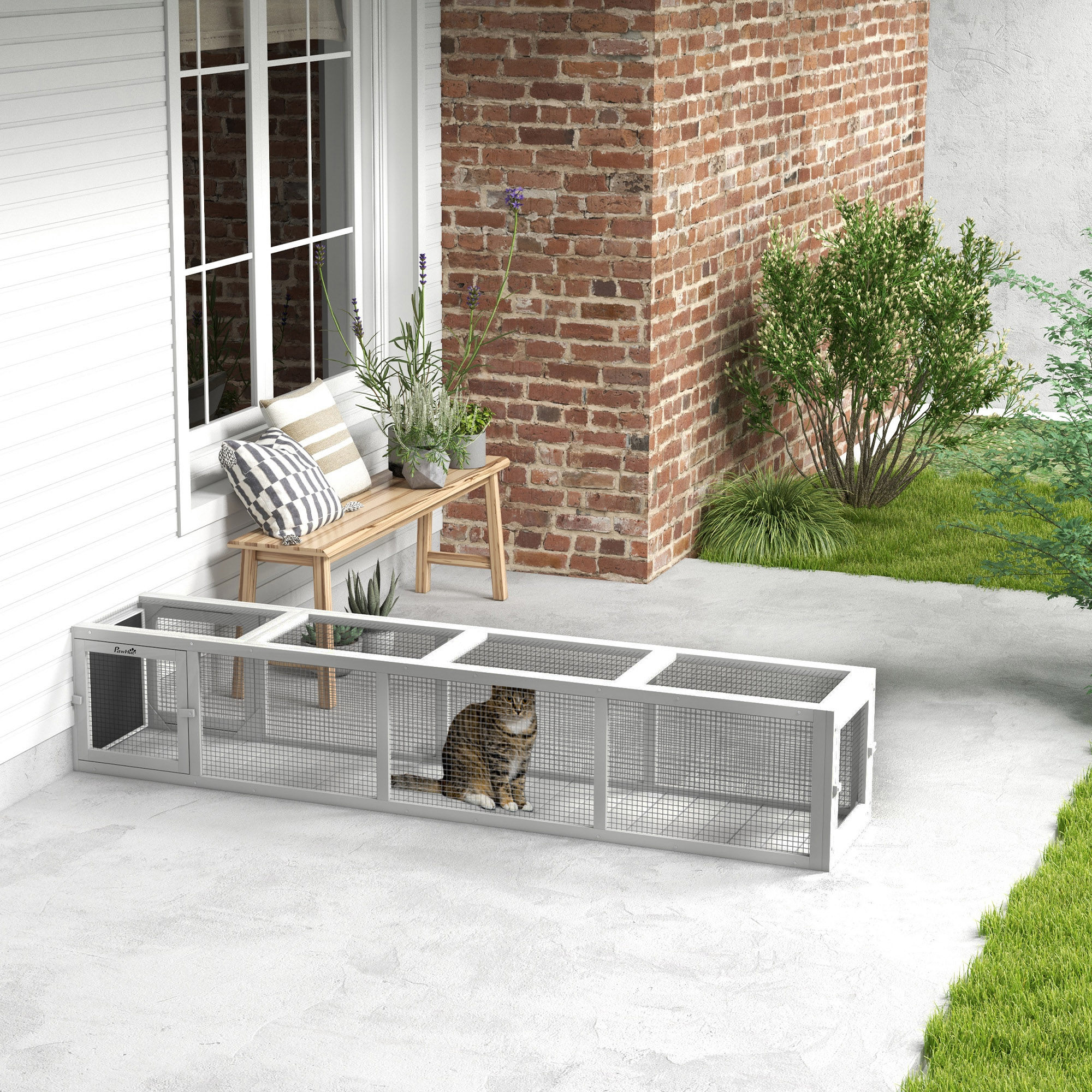 PawHut 79" Long Cat Tunnel, Cat shelter L- Shape with Extendable Design, Cat Enclosure for Indoor/Outdoor Use, White Aosom Canada