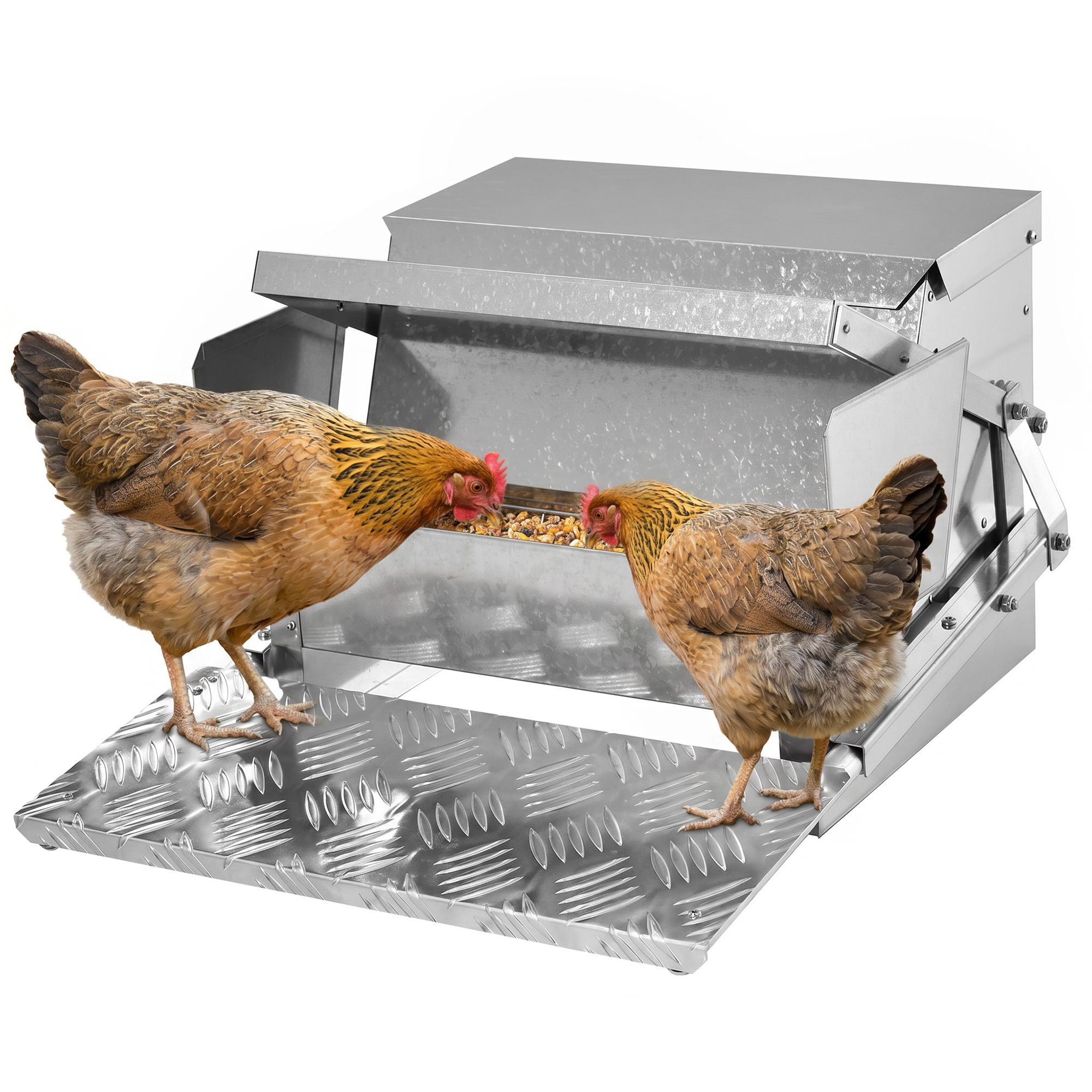 PawHut Automatic Chicken Feeder 25 lbs Capacity Galvanized Steel Aluminium Weatherproof Poultry Feeder | Aosom.com