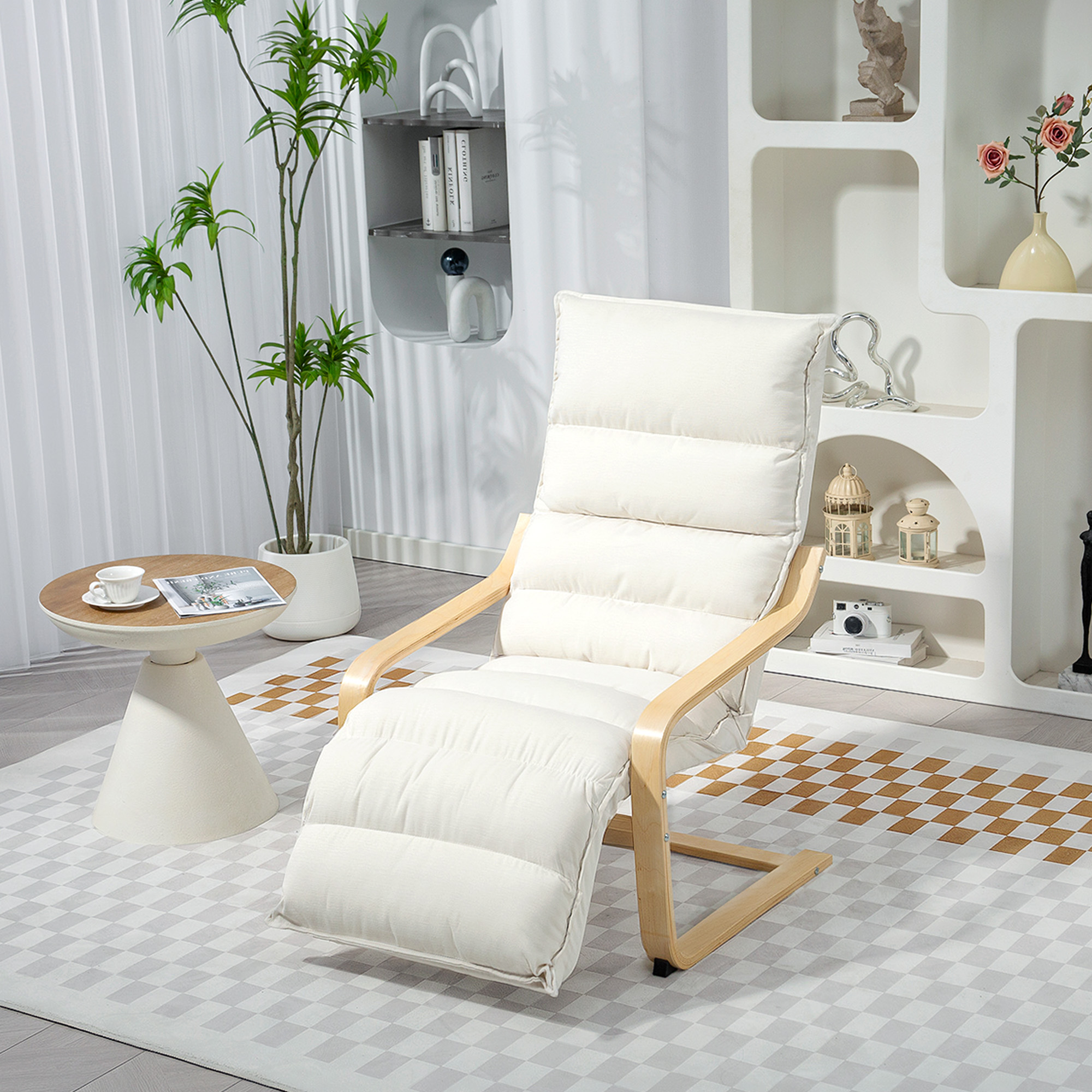 HOMCOM Accent Chair, Velvet Upholstered Living Room Chair with Footrest, Wood Frame, Cream White Aosom Canada