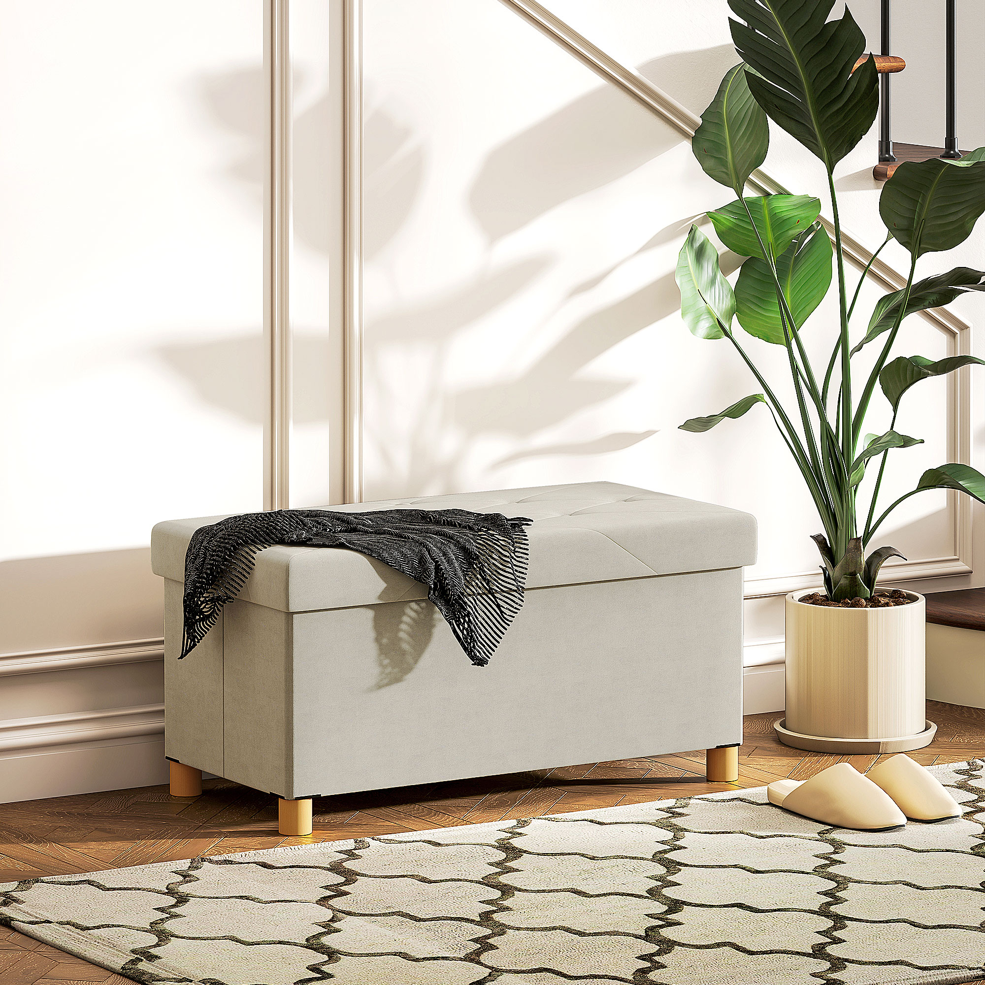 HOMCOM Storage Ottoman Bench, Velvet Upholstered Foldable Ottoman Footrest, Foot Stool with Wood Legs for Living Room, Bedroom Aosom Canada