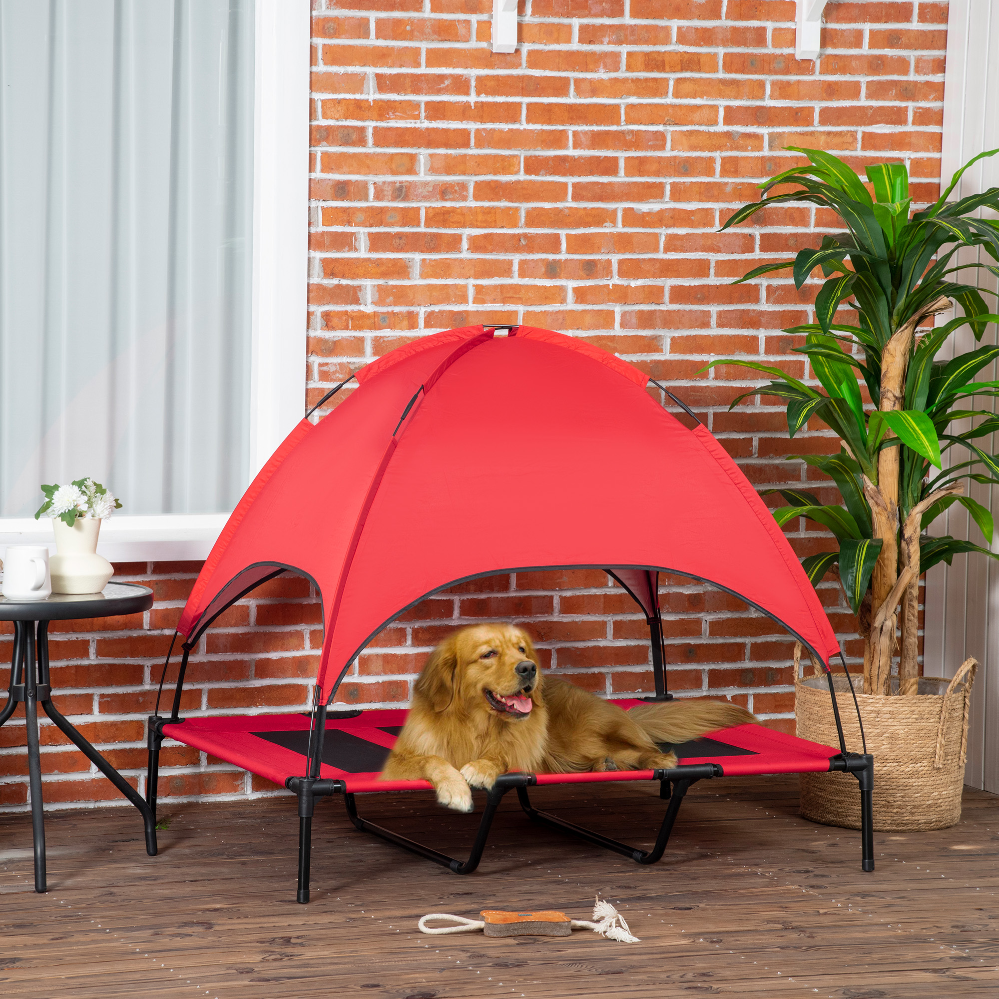 PawHut Elevated Dog Bed with Canopy Portable Pet Cot for Outdoor & Indoor Use Instant Shelter Tent Red Aosom Canada