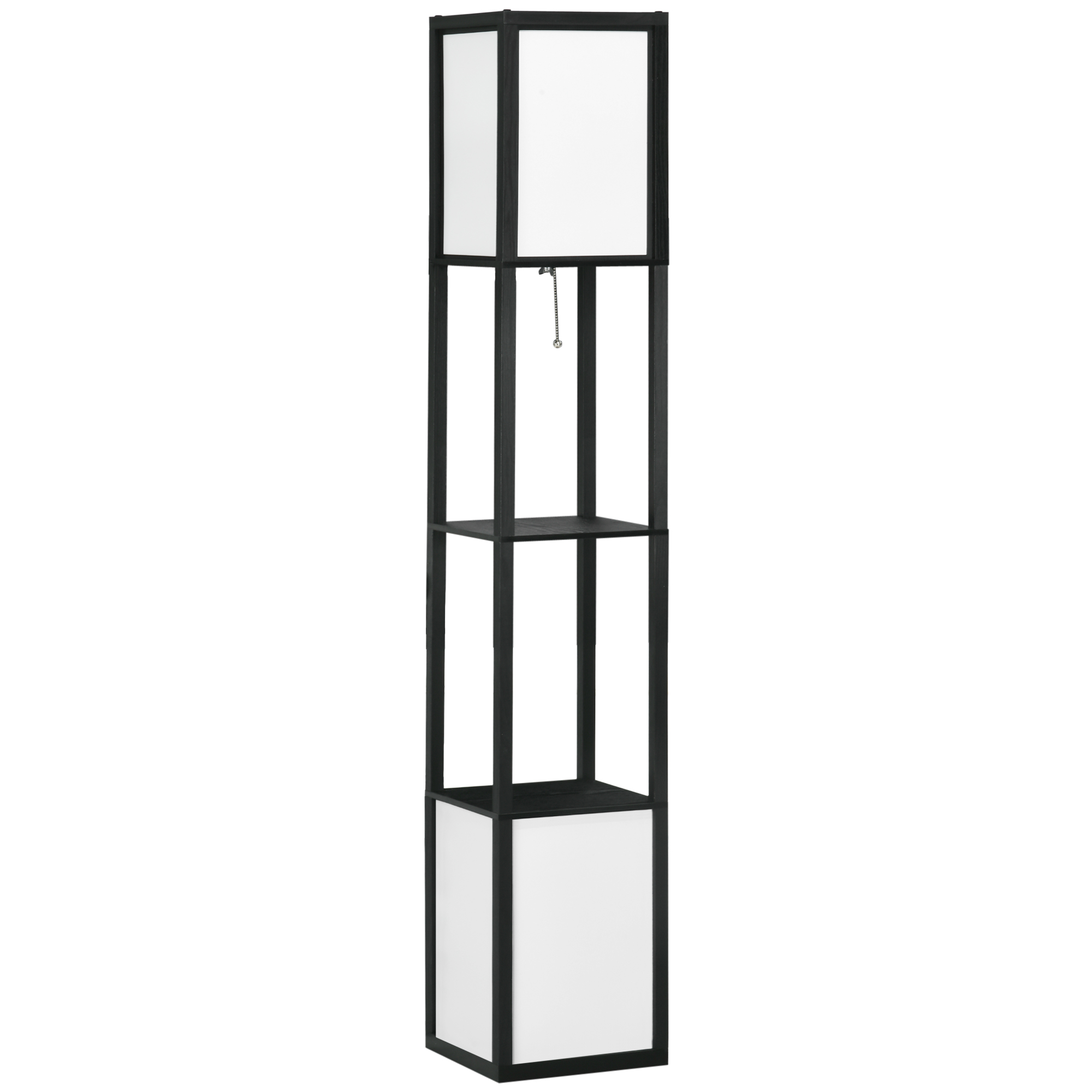 HOMCOM Modern Shelf Floor Lamp with Dual Ambient Light, Standing Lamp Living Room, Bedroom, 10.25"x10.25"x61.5", Black