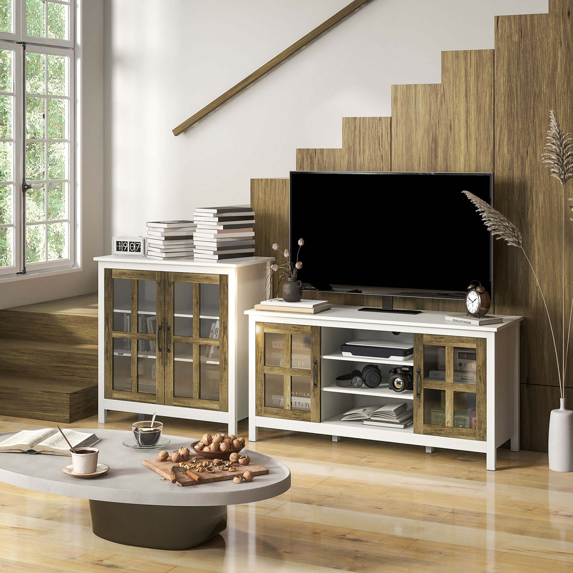 HOMCOM TV Cabinet: For 55" TVs, White, Adjustable Shelves, Living Room Entertainment Center Aosom Canada
