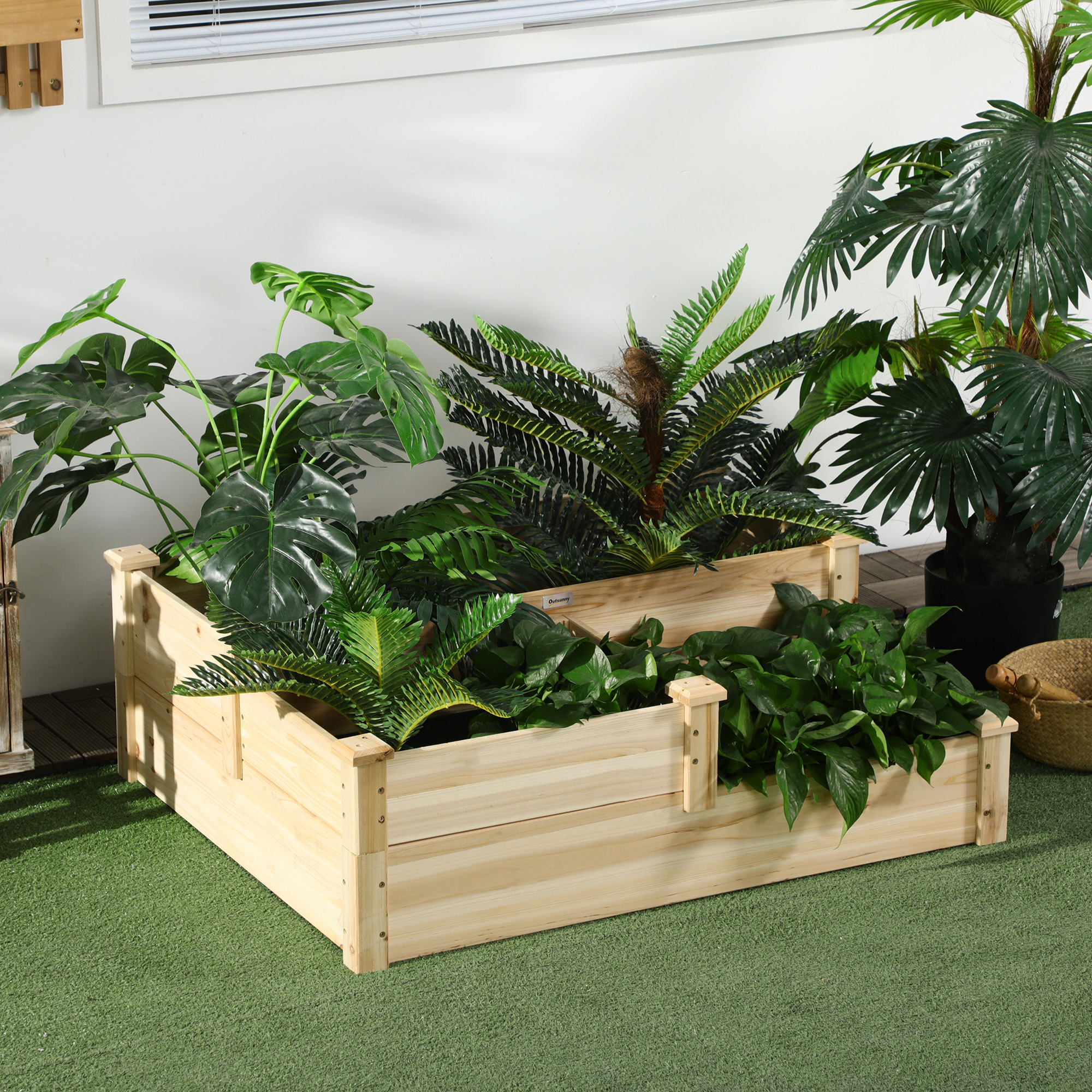 Outsunny 3-Tier Wooden Raised Garden Bed: Planter Box Kit for Growing Veggies, Herbs & Flowers in Natural Finish Aosom Canada