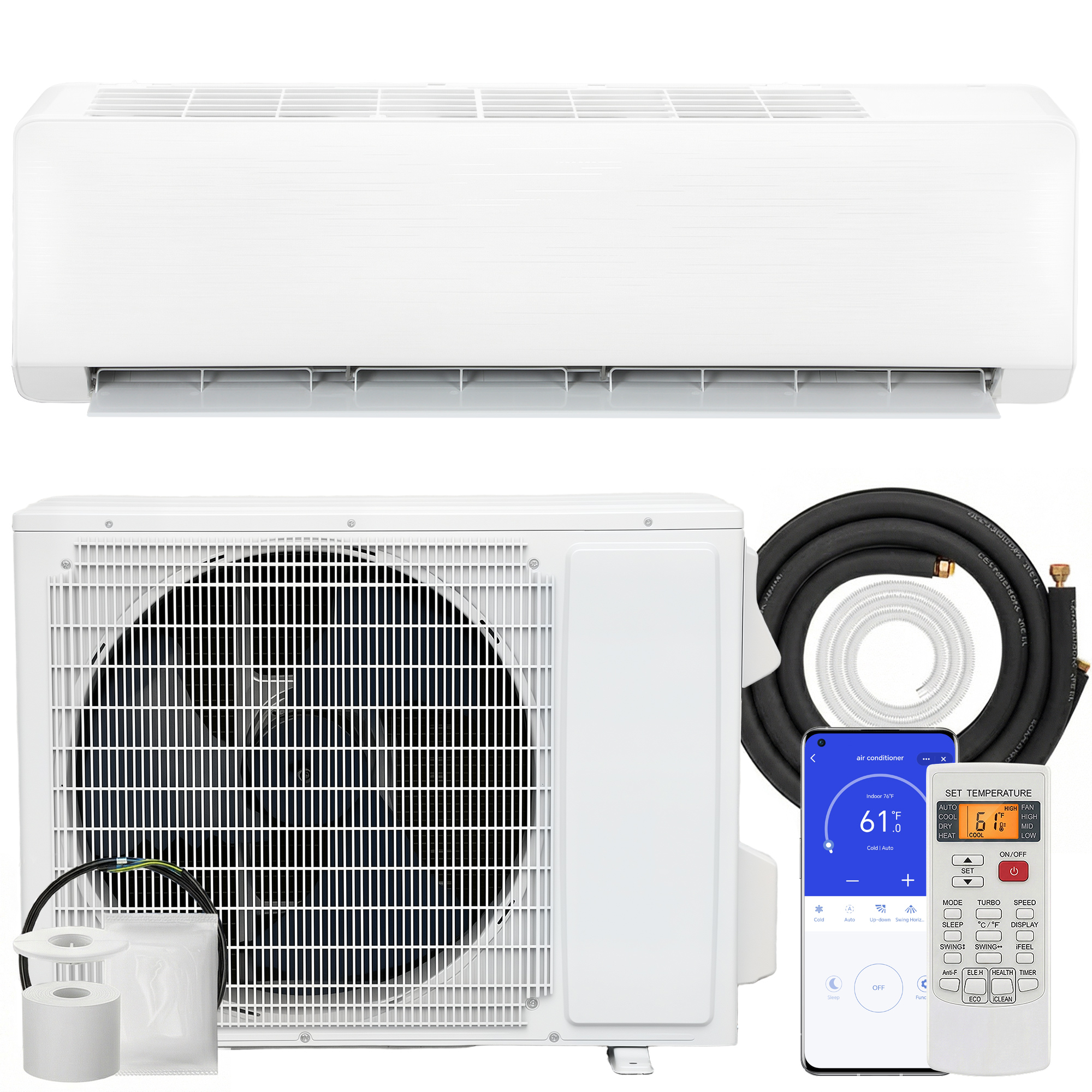 HOMCOM 23000 BTU Mini Split Air Conditioner, 22 SEER2 230V WIFI Enabled Inverter AC Unit Cools up to 1500 Sq.Ft
