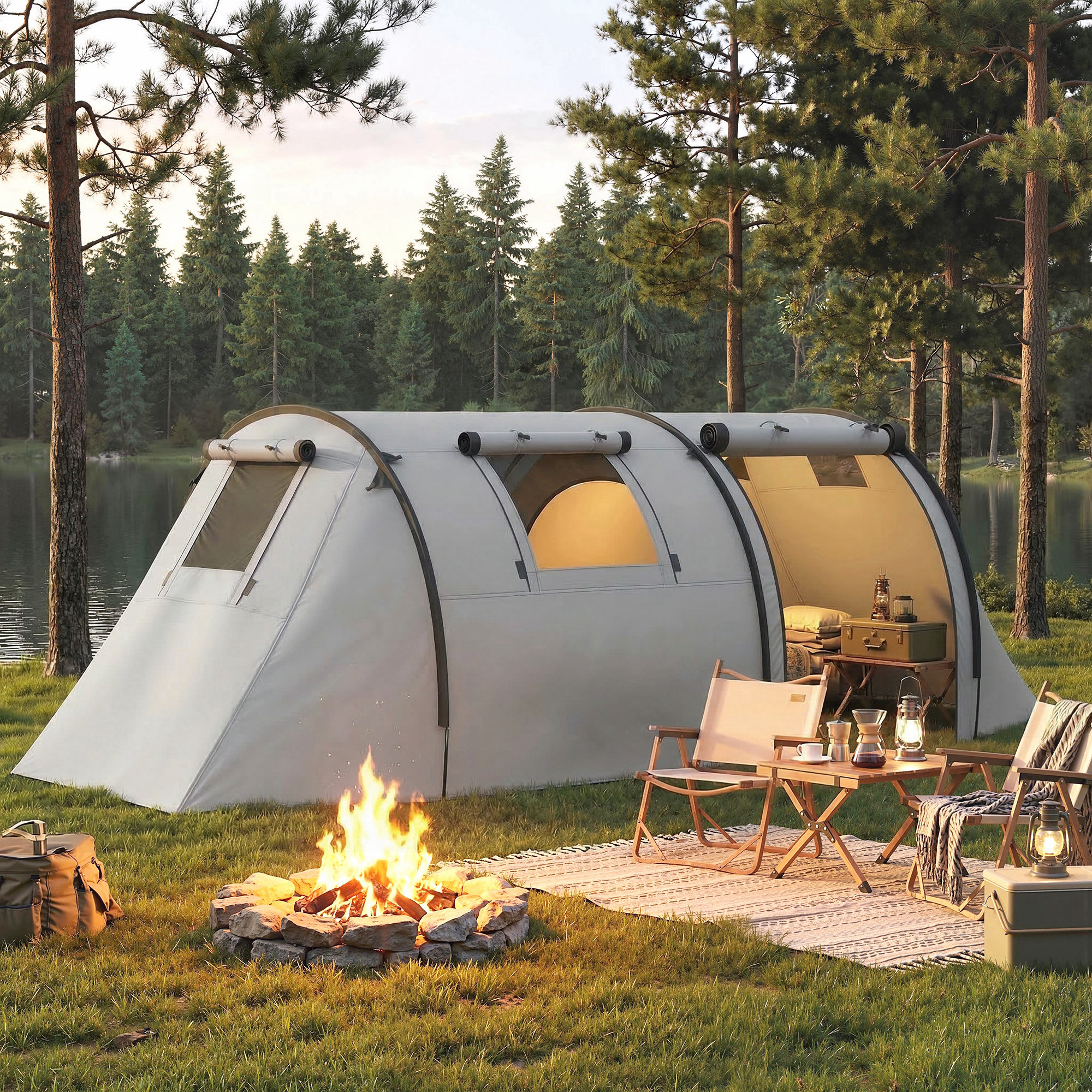 Outsunny 3-4 Person Camping Tent with 2 Rooms, 3000mm Waterproof Portable Family Tent with Carry Bag, Grey | Aosom Canada