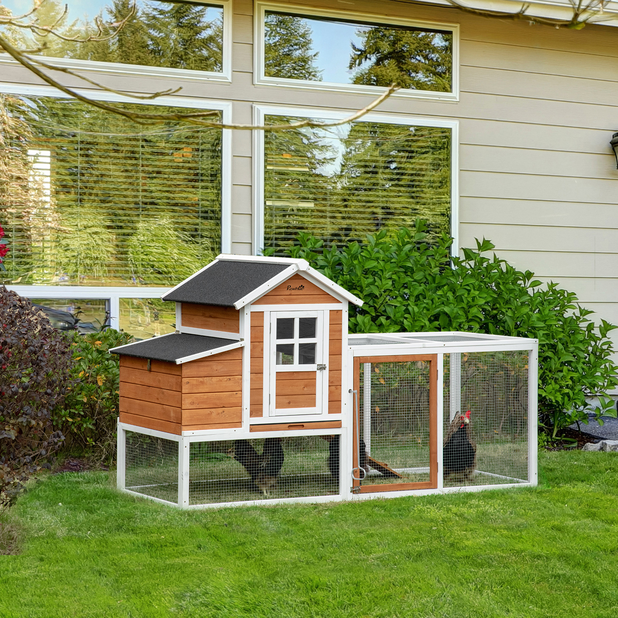PawHut Chicken Run Waterproof Large Chicken Coop with Nesting Box for 2-4 Chickens, Orange and White Aosom Canada