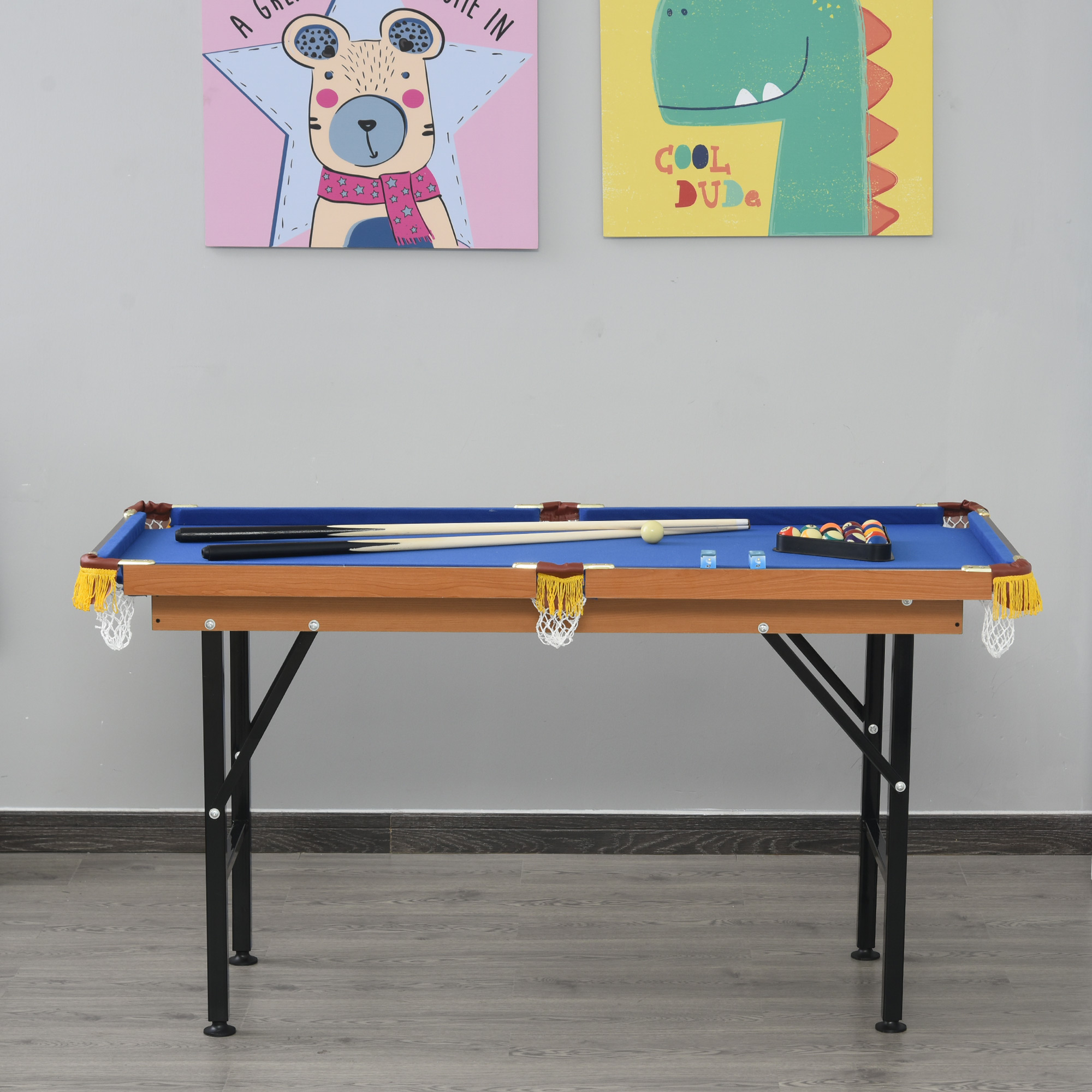 Soozier 54.3"L Mini Pool Table Portable Billiard Table Includes Cues, Ball, Chalk, Rack, Blue Aosom Canada