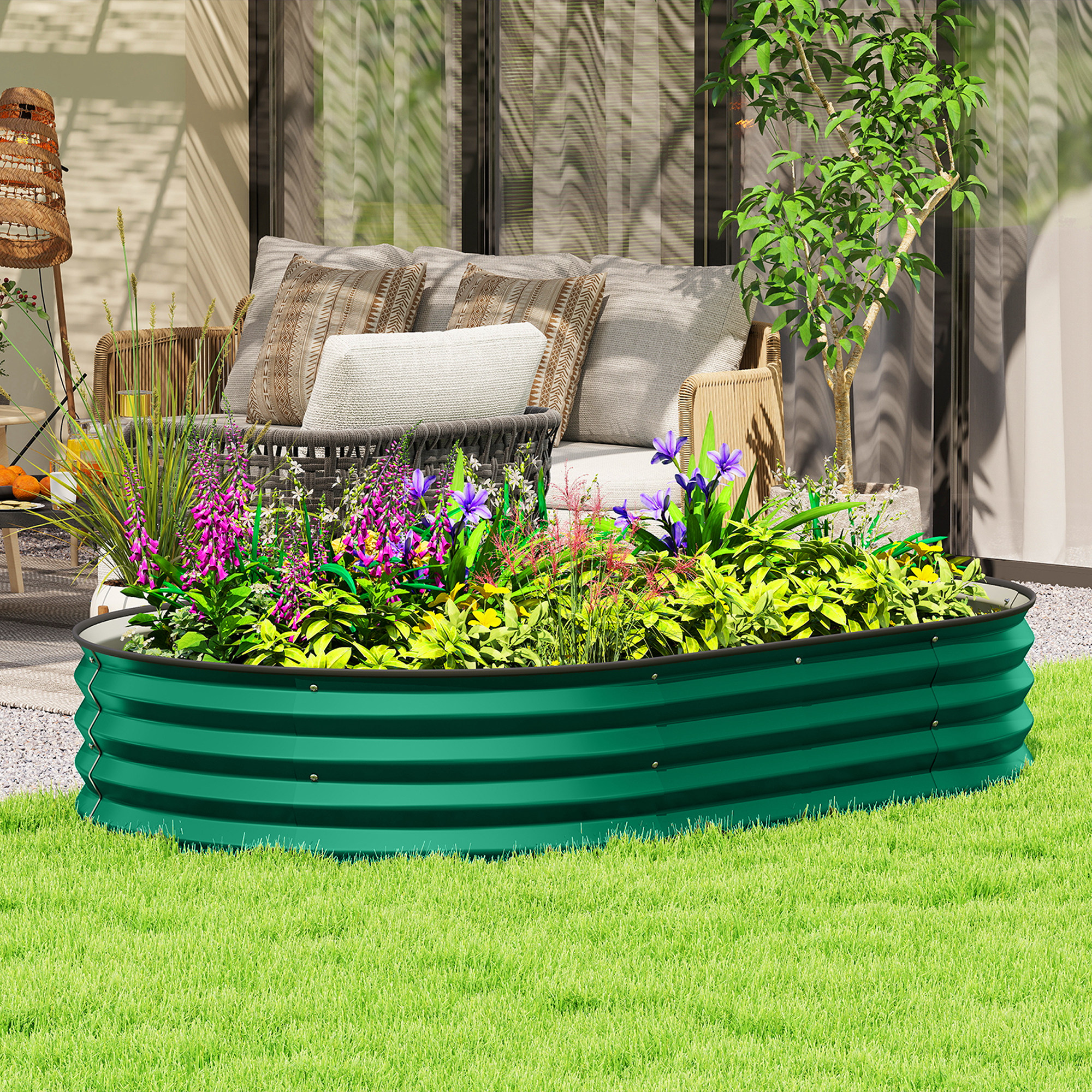 Outsunny 5' x 3' x 1' Large Outdoor Planter Box, Galvanized Raised Garden Bed with Metal Plant Stake, Green Aosom Canada