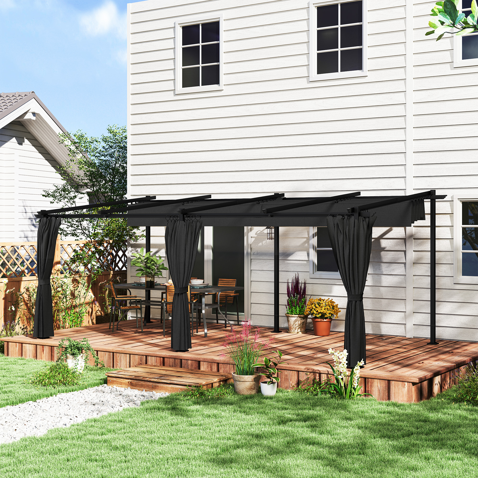 Outsunny 10' x 20' Metal Retractable Pergola Canopy with Sidewalls, Outdoor Gazebo UPF30+ Sun Shade Shelter for Garden, Deck Aosom Canada