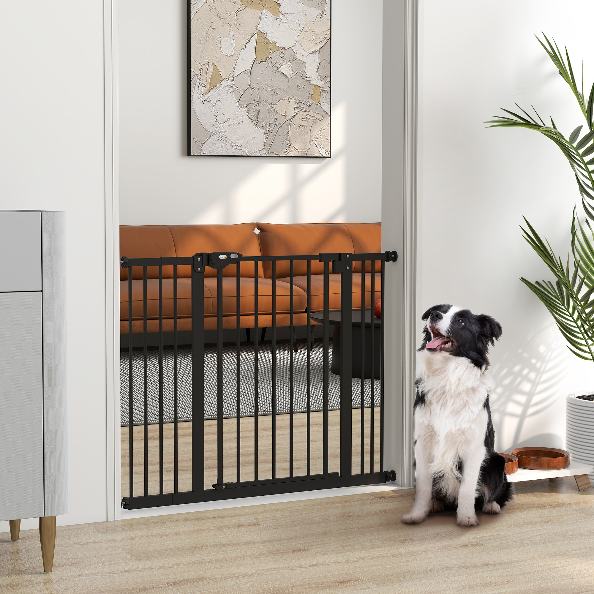 PawHut 30 Inch Dog Gate with Auto-Close Door, Rotatable Locks, Pet Gate Indoor for Stairs Includes Extensions Kit, Black Aosom Canada
