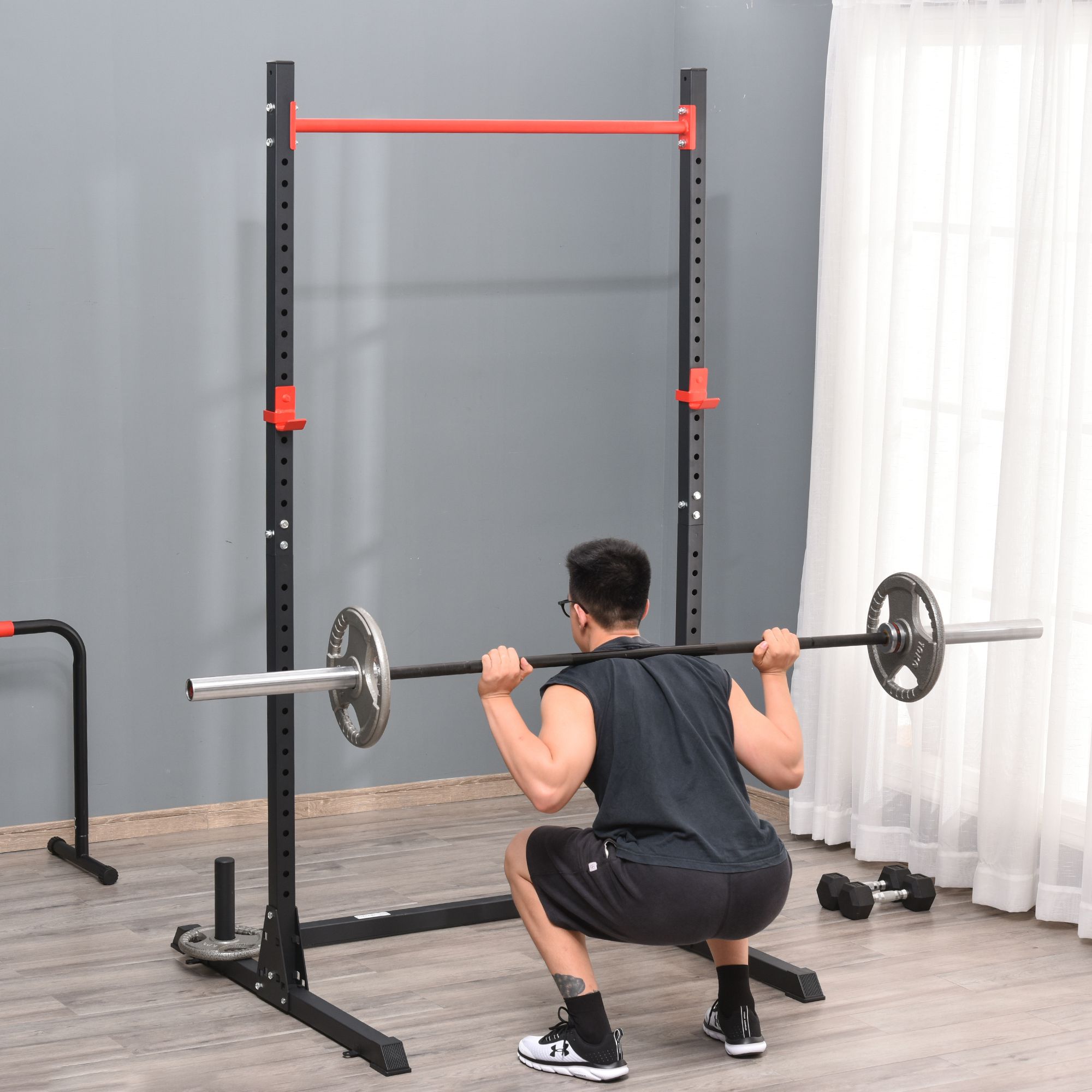Soozier Adjustable Squat Rack Power Cage Strength Training Pull Up Rig Weight Lifting Home Gym Black Steel Aosom Canada
