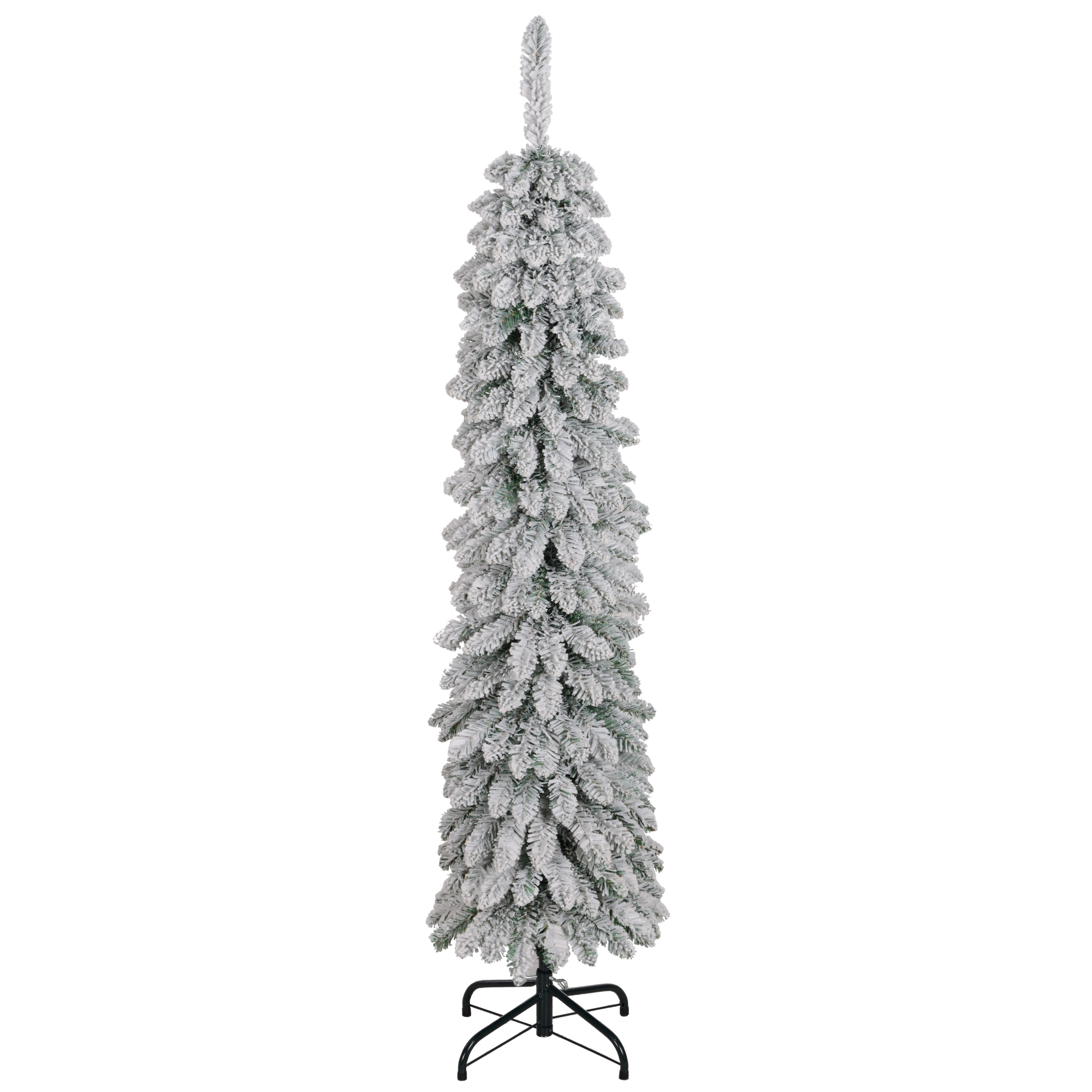 HOMCOM 5' Tall Unlit Slim Pencil Xmas Tree, Snow-Flocked Artificial Christmas Tree with Realistic Branches and 301 Tips, Green