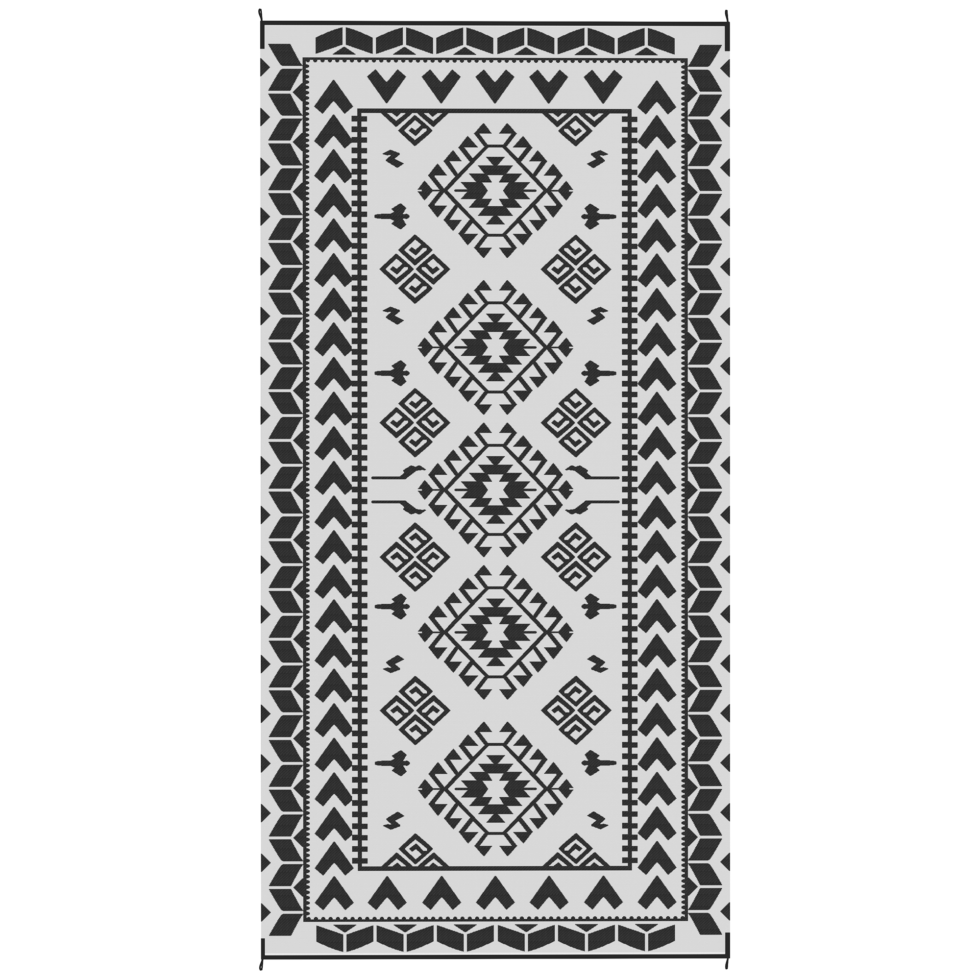 Outsunny Reversible Outdoor Rug, Waterproof Plastic Straw with Carry Bag, 9' x 18', Black & White Rh