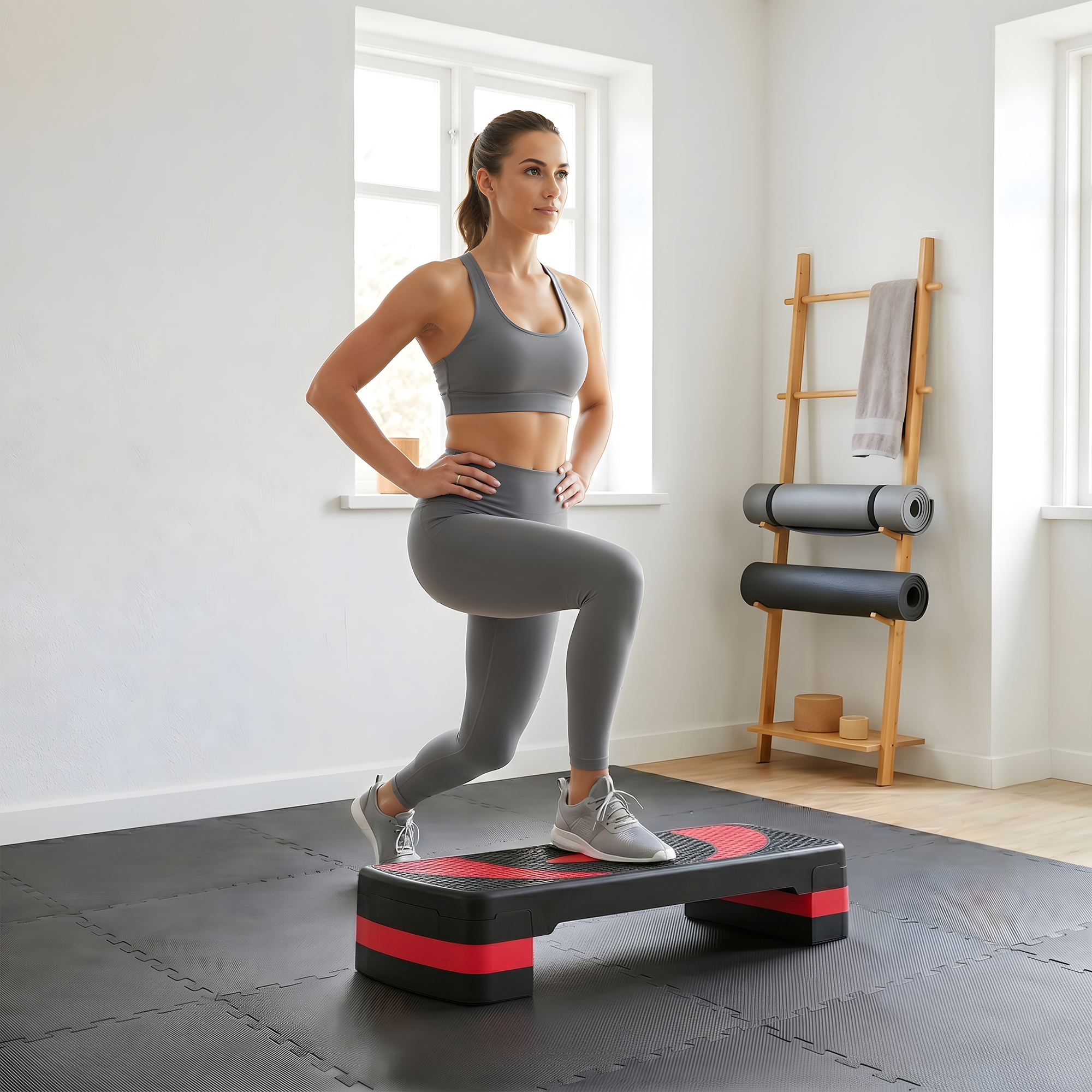 Soozier Adjustable Aerobic Stepper, Exercise Step Platform, Step Exercise Trainer, Workout Fitness Yoga Risers, 4"-6"-8", Red | Aosom Canada