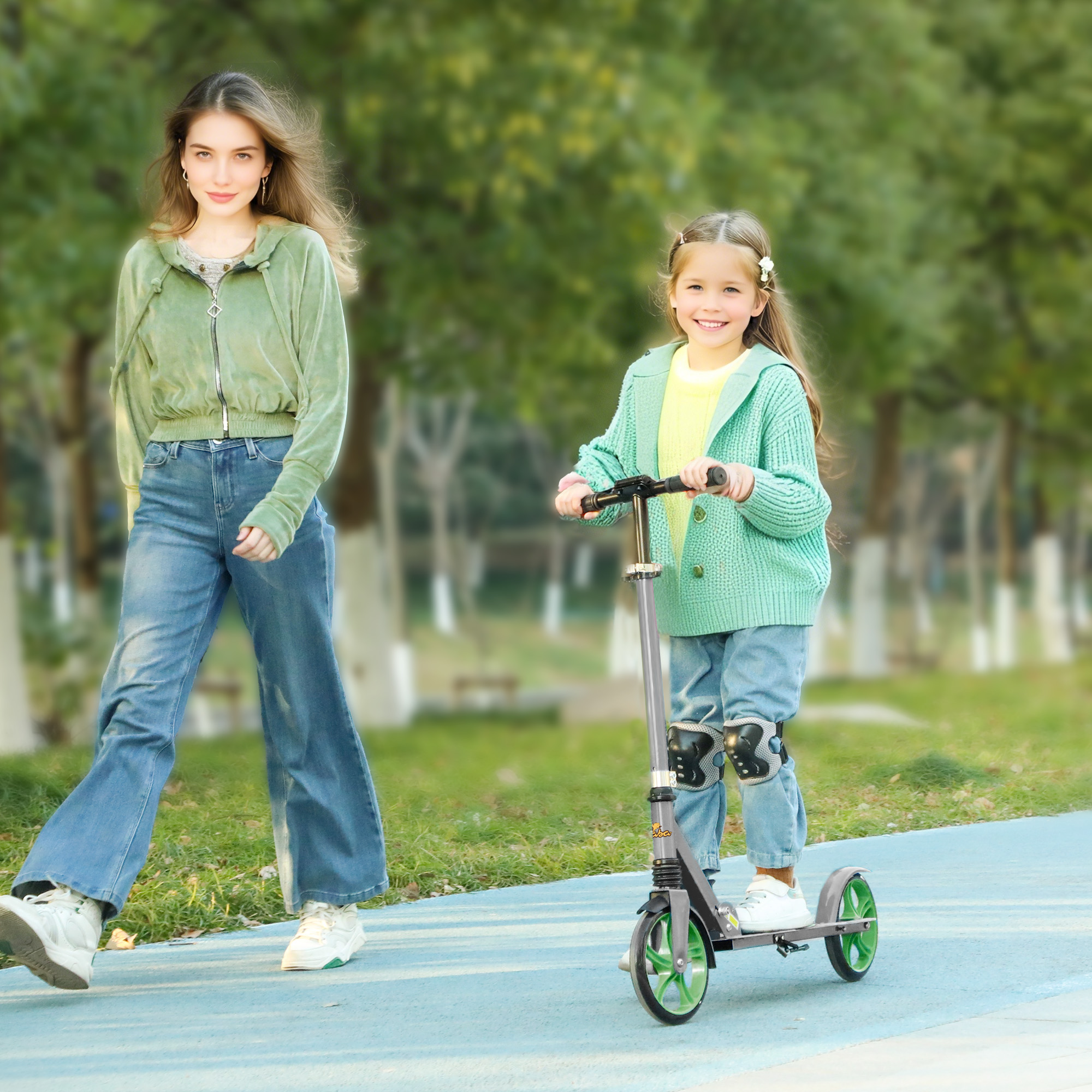 Qaba Kick Scooter for Kids Ages 6-12 with Adjustable Height, Rear-Fender Brake, 200mm Big Wheel, Foldable Design, Green Aosom Canada