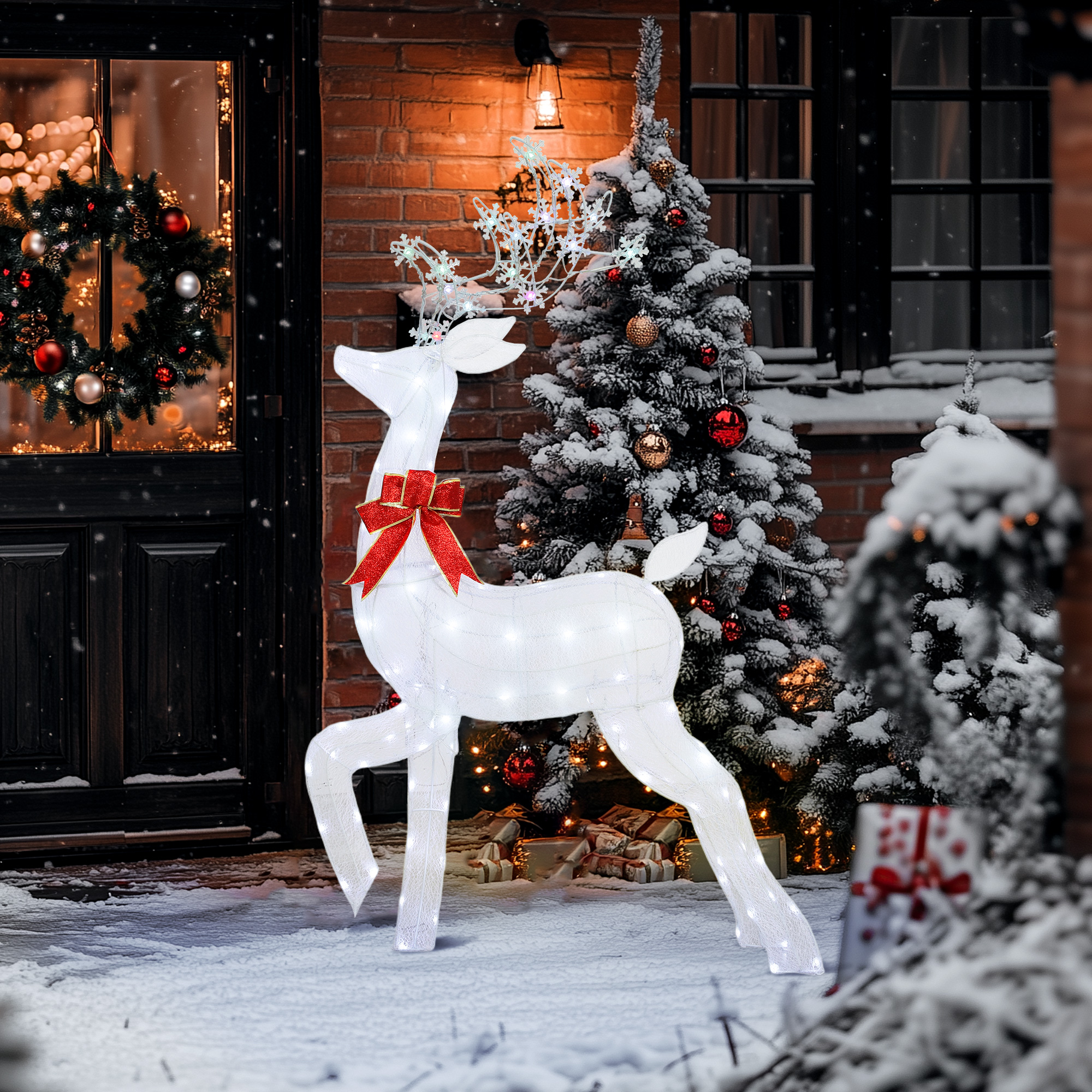Outsunny 4.3FT Lighted Christmas Reindeer, Christmas Decor with RGB and Warm White LEDs, Stakes and Zip Ties, IP44 Waterproof Aosom Canada