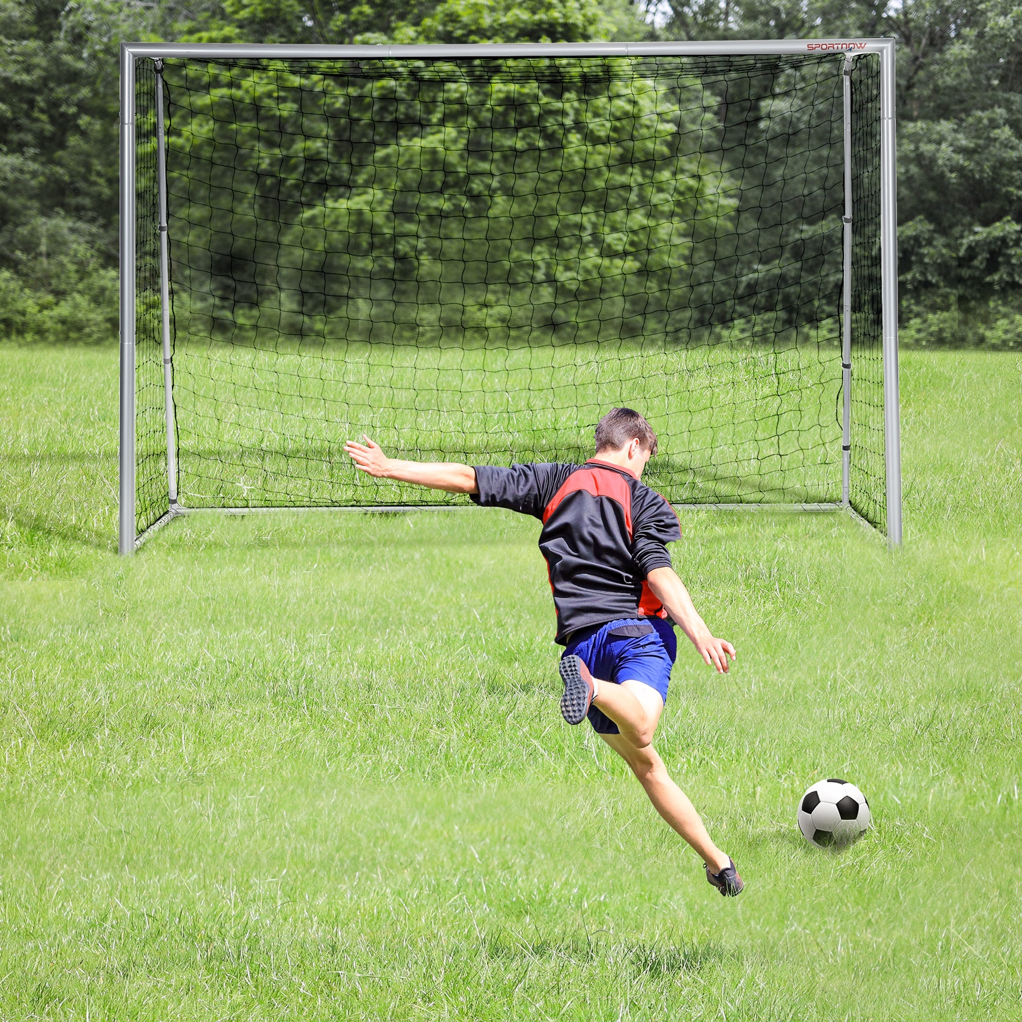 Soozier Soccer Goal 10ft x 6.5ft with Net Ground Stakes for Backyard Quick Easy Setup Aosom Canada