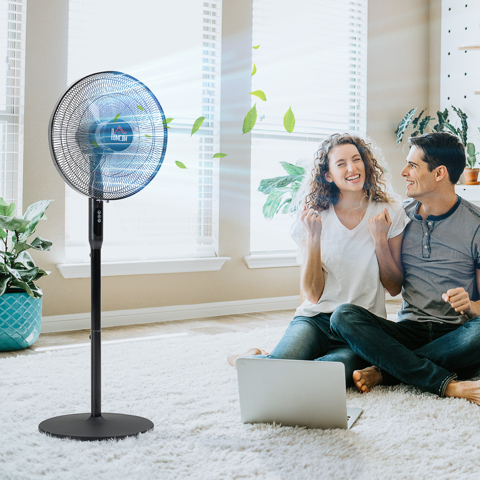 HOMCOM Oscillating Vertical Fan with Remote LED Display Cooling Device for Home Office Black Aosom Canada